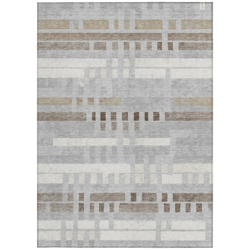 9' X 12' Silver And Gray Striped Washable Indoor Outdoor Area Rug Homeroots Outdoor