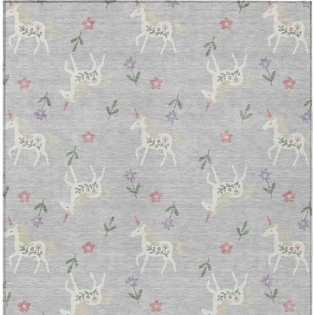 9' X 12' Silver And Ivory Floral Washable Indoor Outdoor Area Rug Homeroots Outdoor