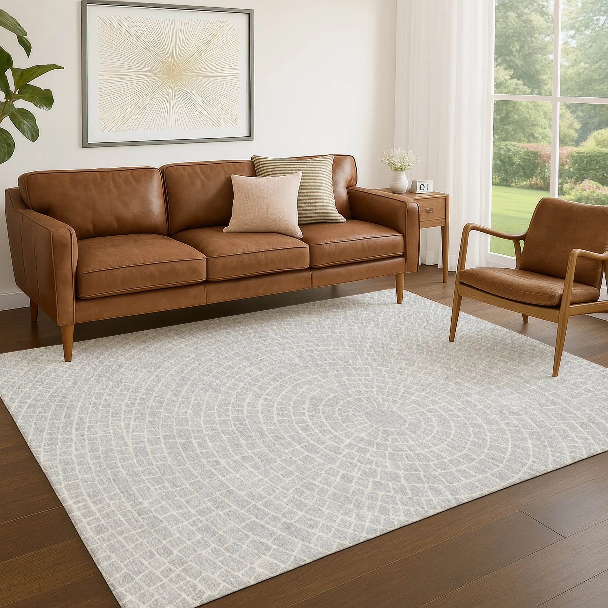 9' X 12' Silver And Ivory Geometric Washable Indoor Outdoor Area Rug Homeroots Outdoor