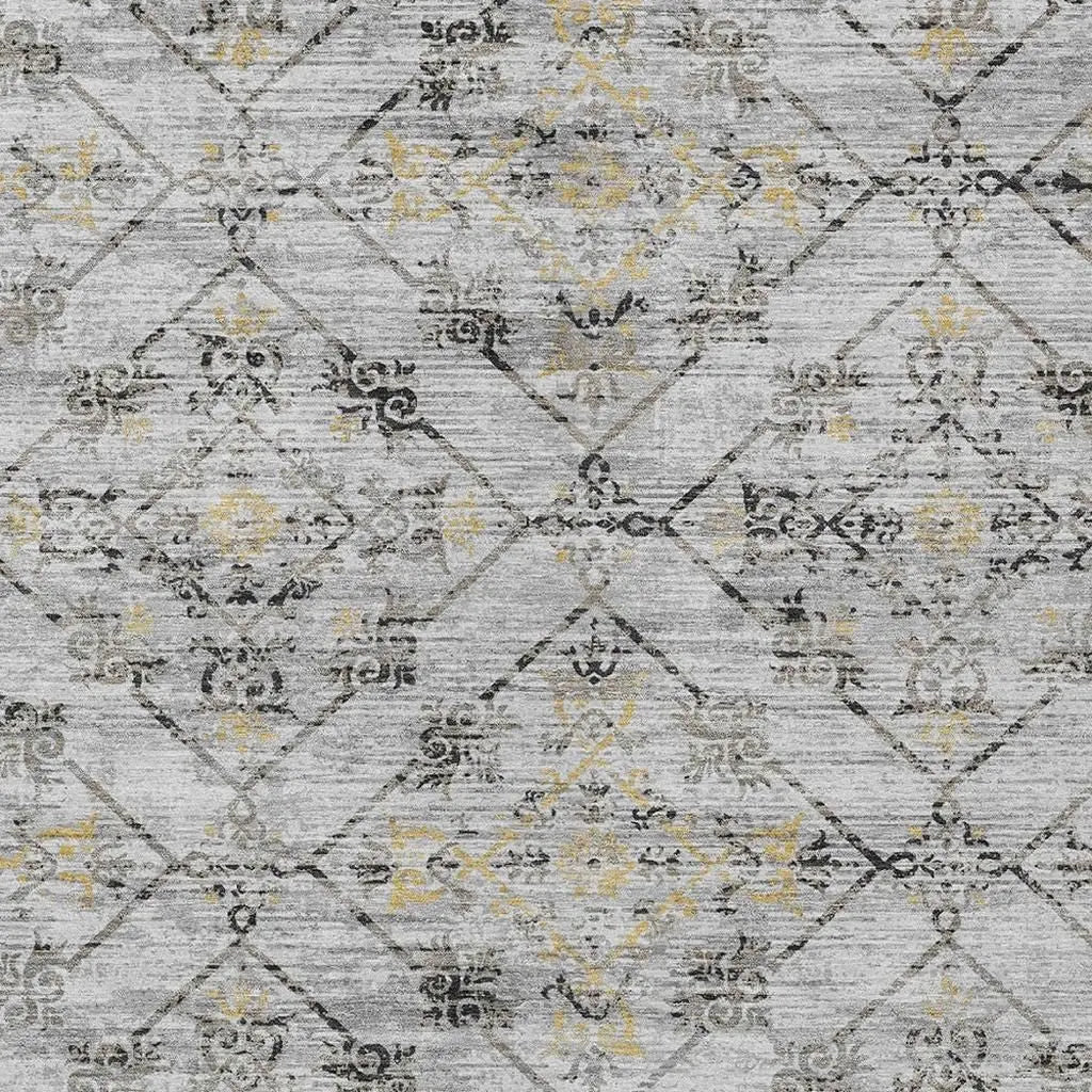 9' X 12' Silver And Ivory Geometric Washable Indoor Outdoor Area Rug Homeroots Outdoor