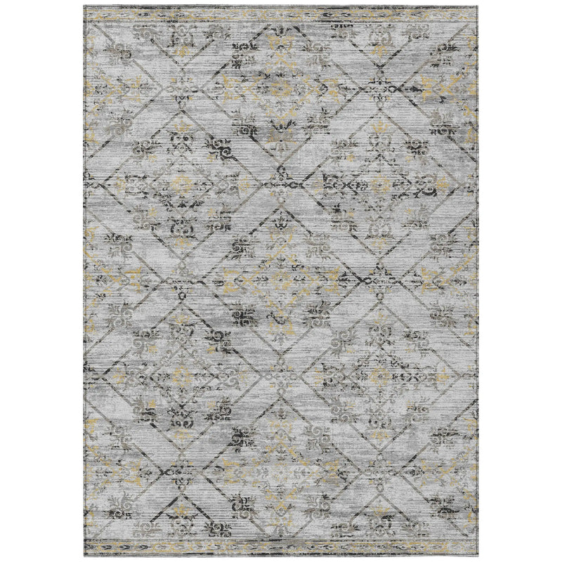 9' X 12' Silver And Ivory Geometric Washable Indoor Outdoor Area Rug Homeroots Outdoor