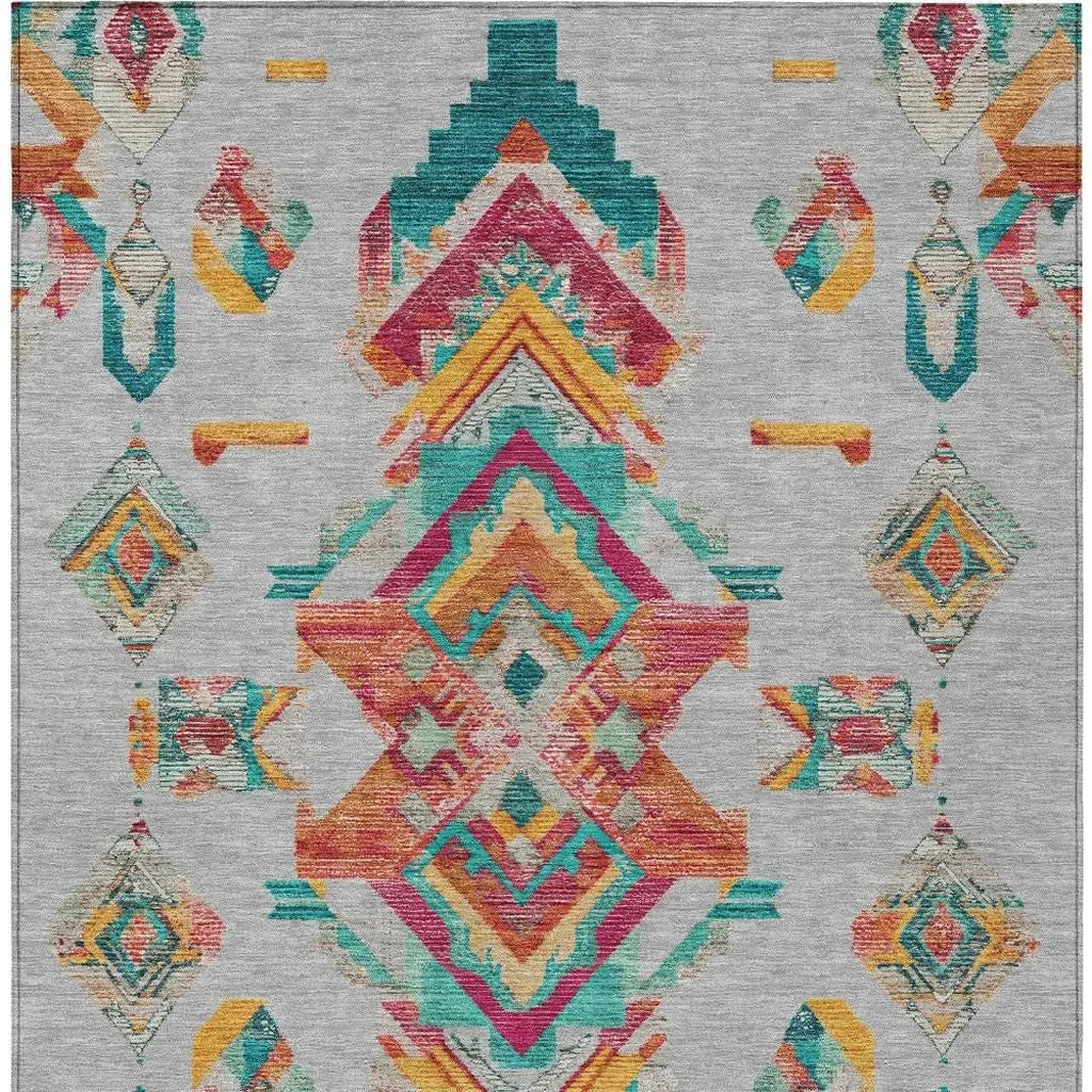 9' X 12' Silver And Ivory Tribal Washable Indoor Outdoor Area Rug Homeroots Outdoor