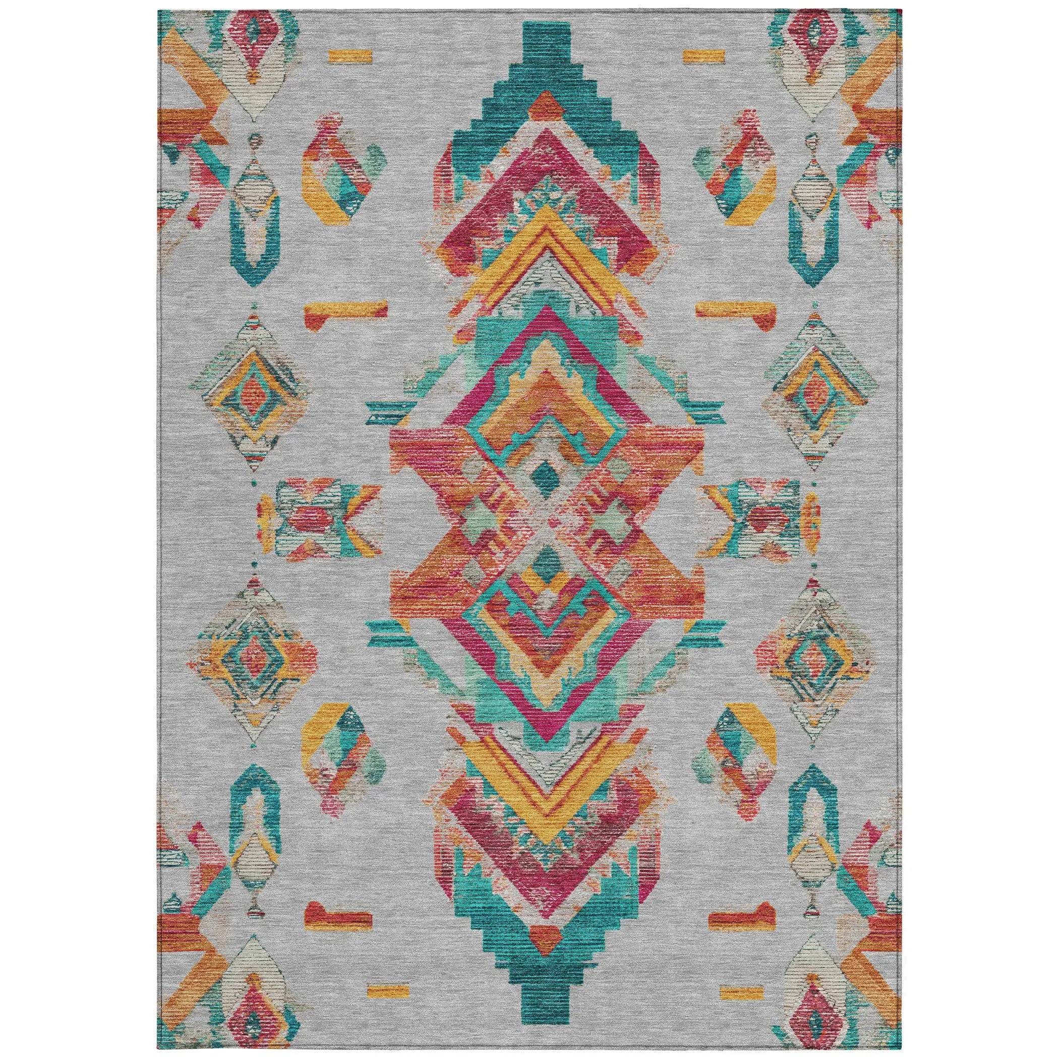 9' X 12' Silver And Ivory Tribal Washable Indoor Outdoor Area Rug Homeroots Outdoor