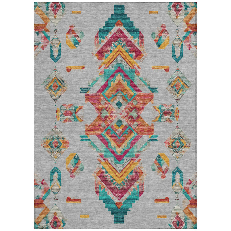 9' X 12' Silver And Ivory Tribal Washable Indoor Outdoor Area Rug Homeroots Outdoor