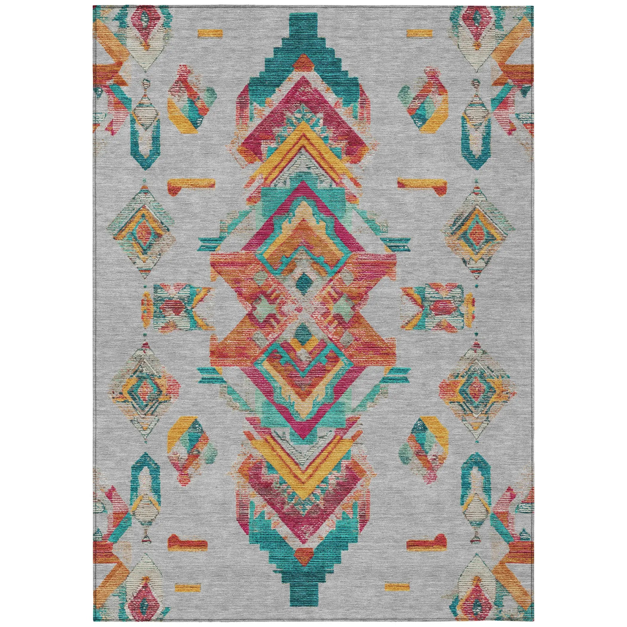 9' X 12' Silver And Ivory Tribal Washable Indoor Outdoor Area Rug Homeroots Outdoor