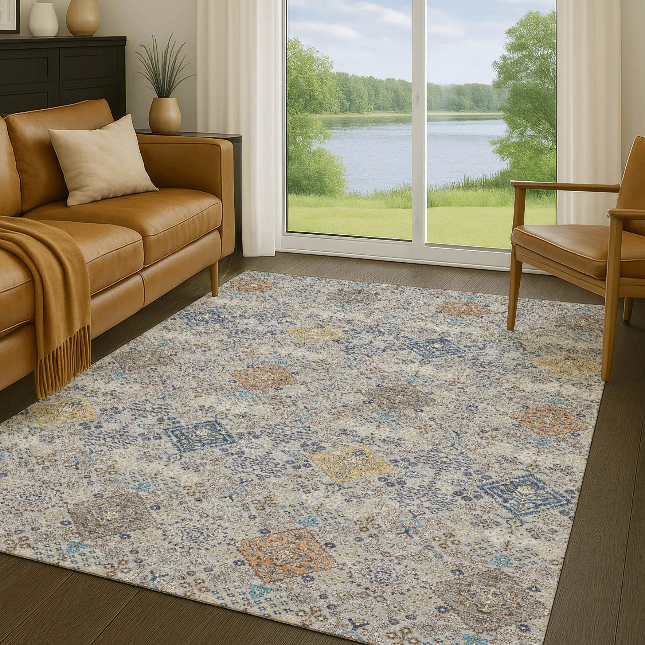 9' X 12' Silver And Navy Blue Oriental Washable Indoor Outdoor Area Rug Homeroots Outdoor