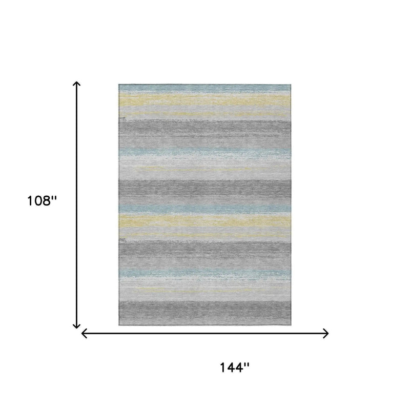 9' X 12' Silver And Taupe Striped Washable Indoor Outdoor Area Rug Homeroots Outdoor