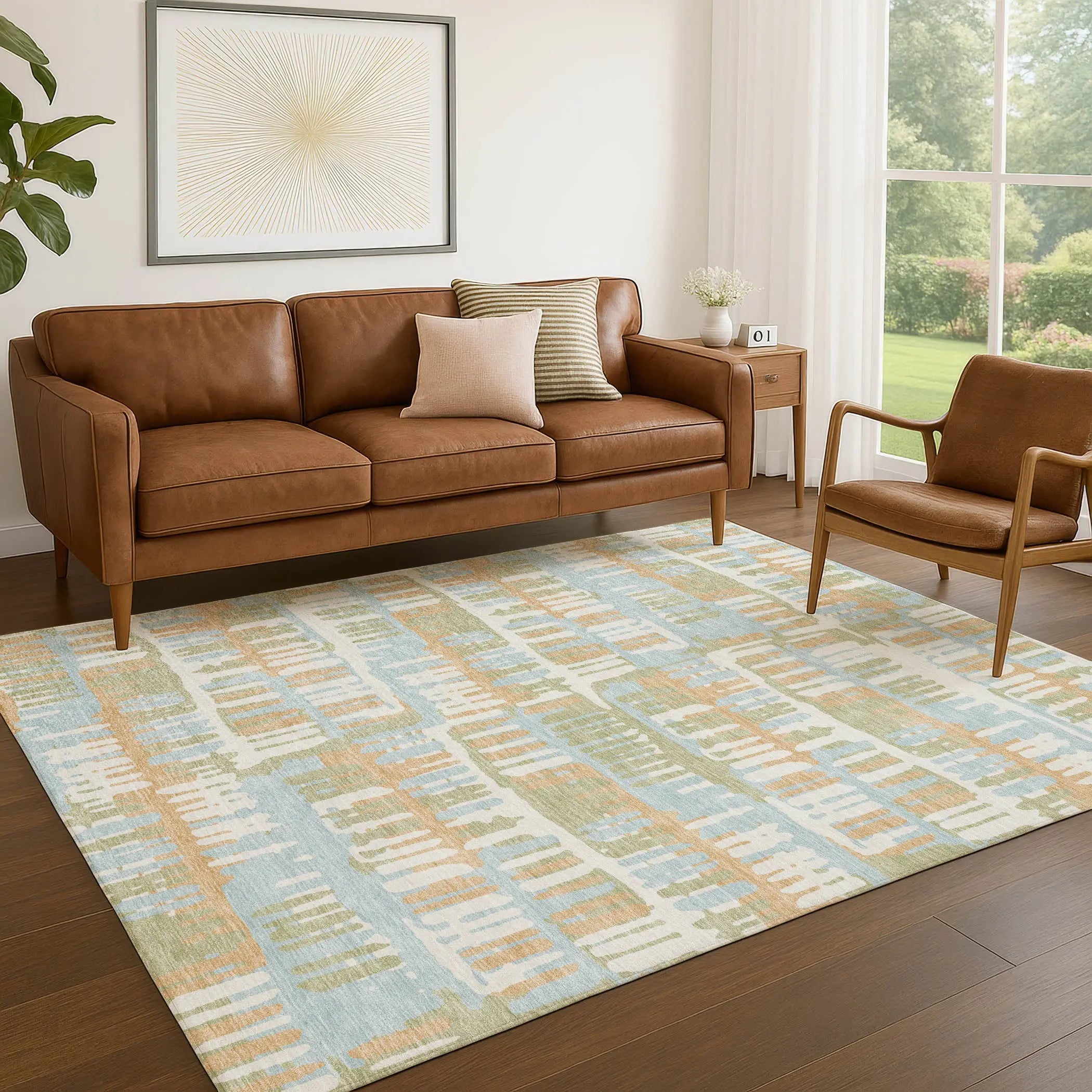 9' X 12' Sky Blue And Beige Abstract Washable Indoor Outdoor Area Rug Homeroots Outdoor