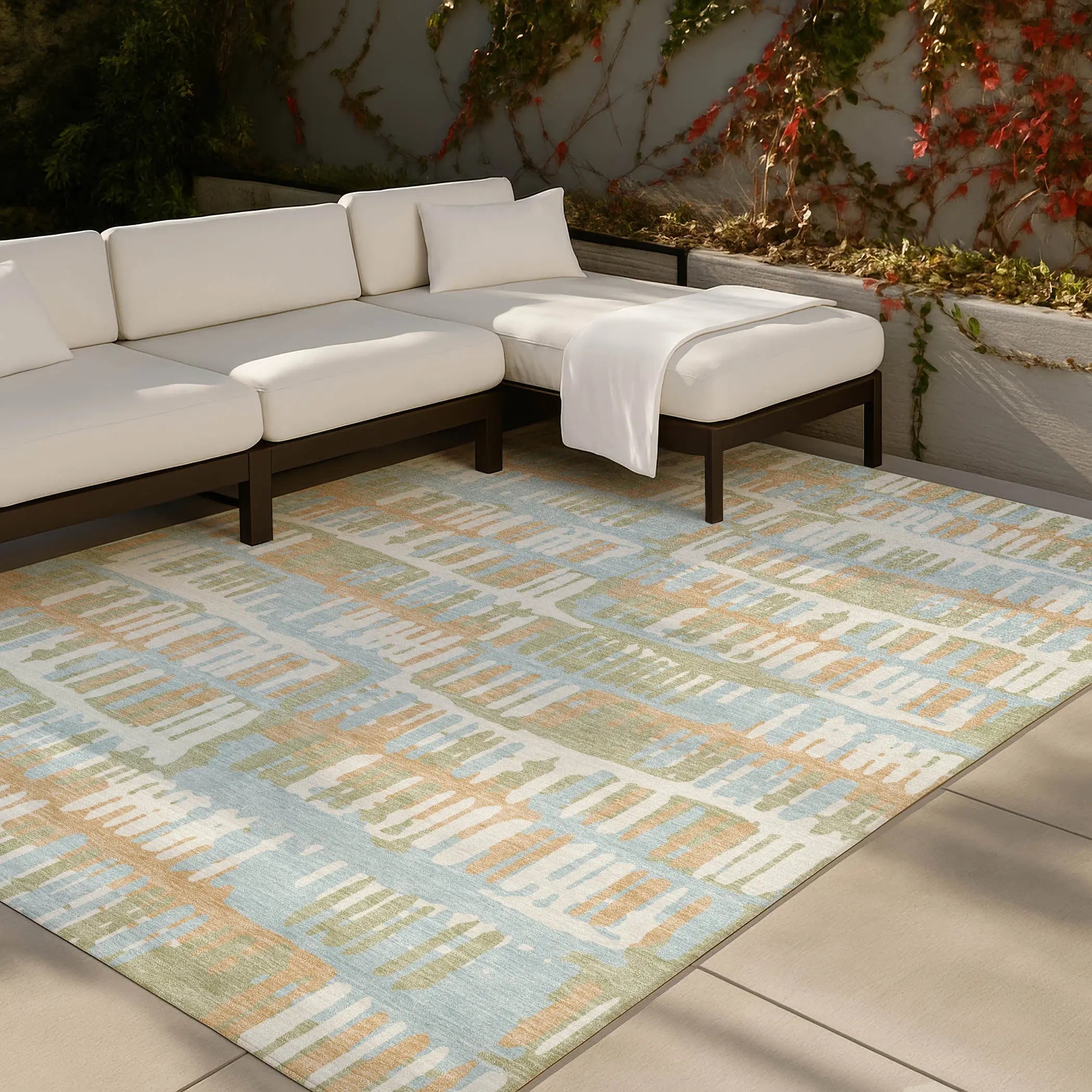 9' X 12' Sky Blue And Beige Abstract Washable Indoor Outdoor Area Rug Homeroots Outdoor