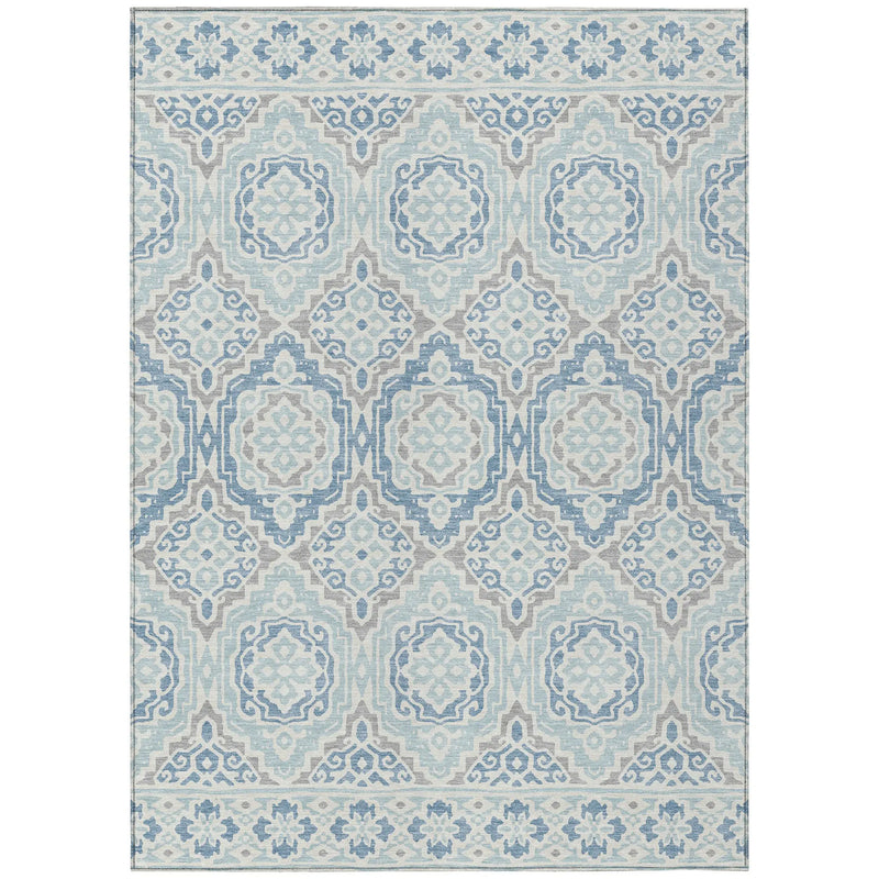 9' X 12' Sky Blue And Beige Tribal Washable Indoor Outdoor Area Rug Homeroots Outdoor