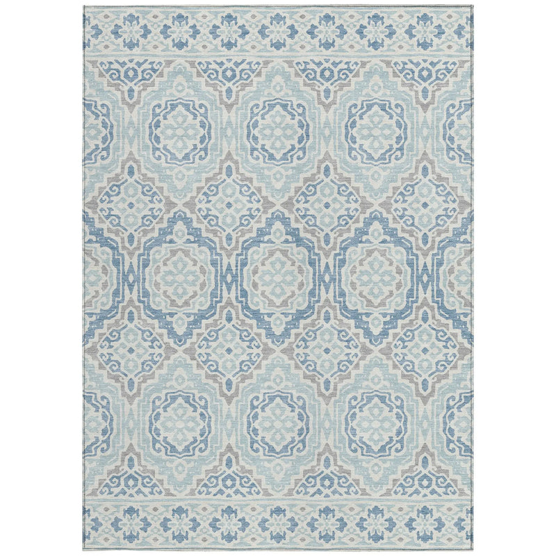 9' X 12' Sky Blue And Beige Tribal Washable Indoor Outdoor Area Rug Homeroots Outdoor
