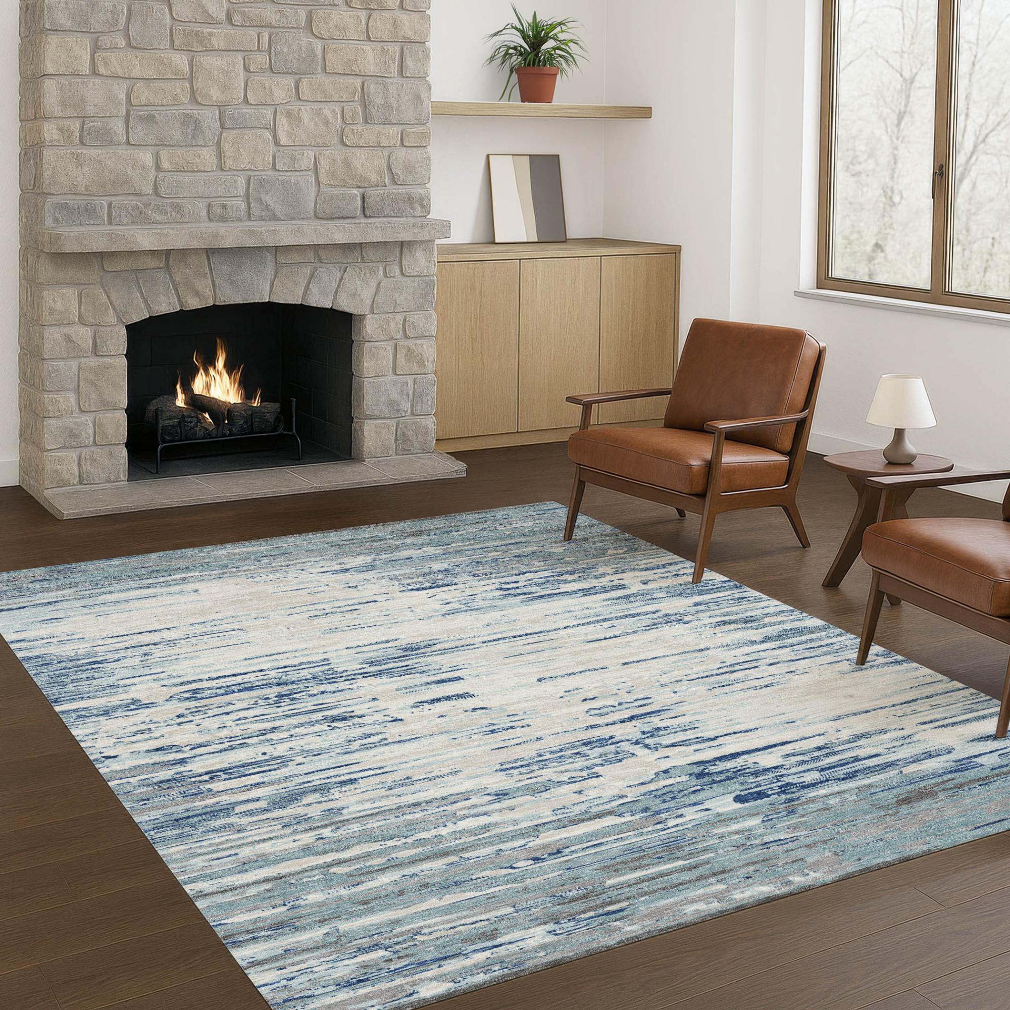 9' X 12' Sky Blue And Blue Abstract Washable Indoor Outdoor Area Rug Homeroots Outdoor