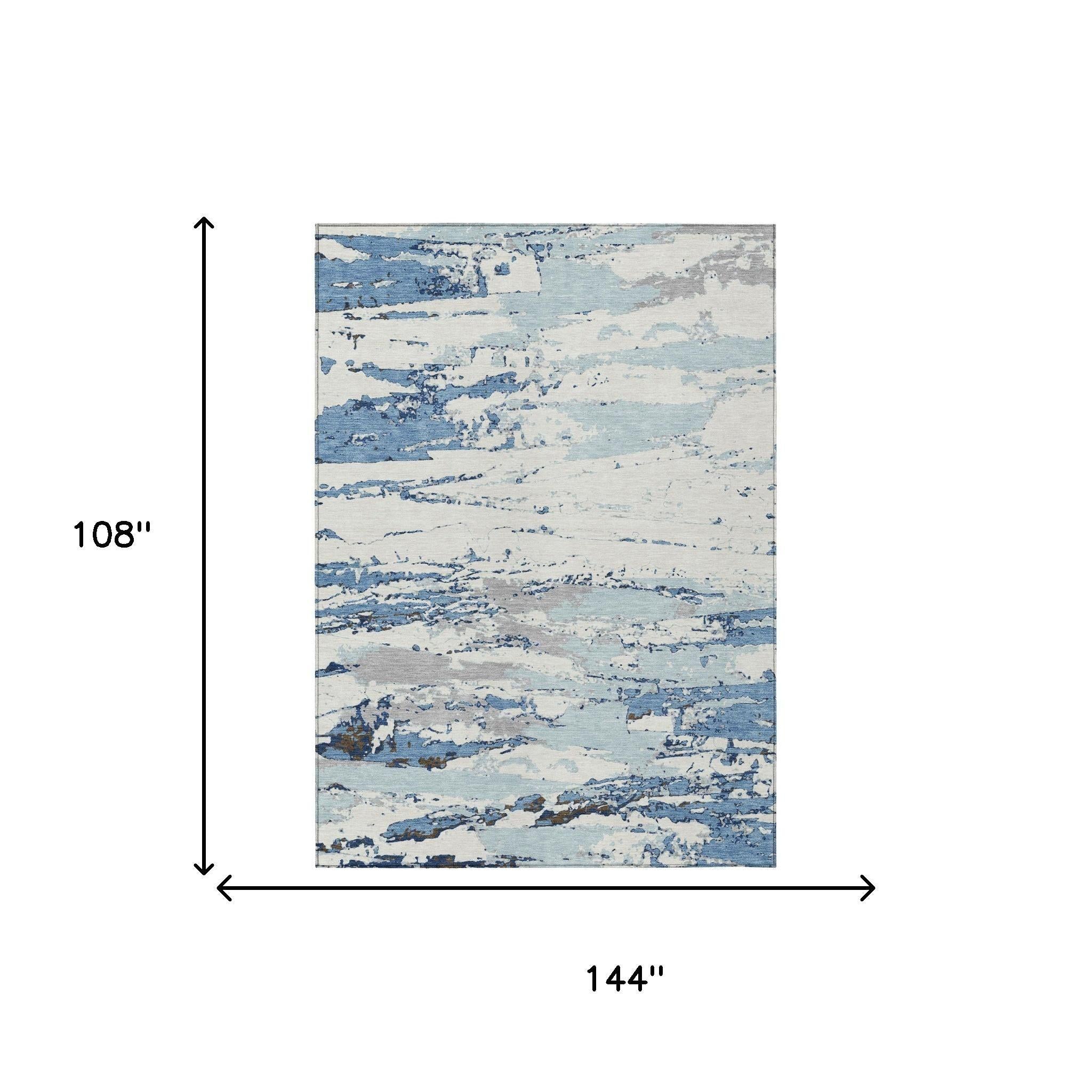 9' X 12' Sky Blue And Blue Abstract Washable Indoor Outdoor Area Rug Homeroots Outdoor