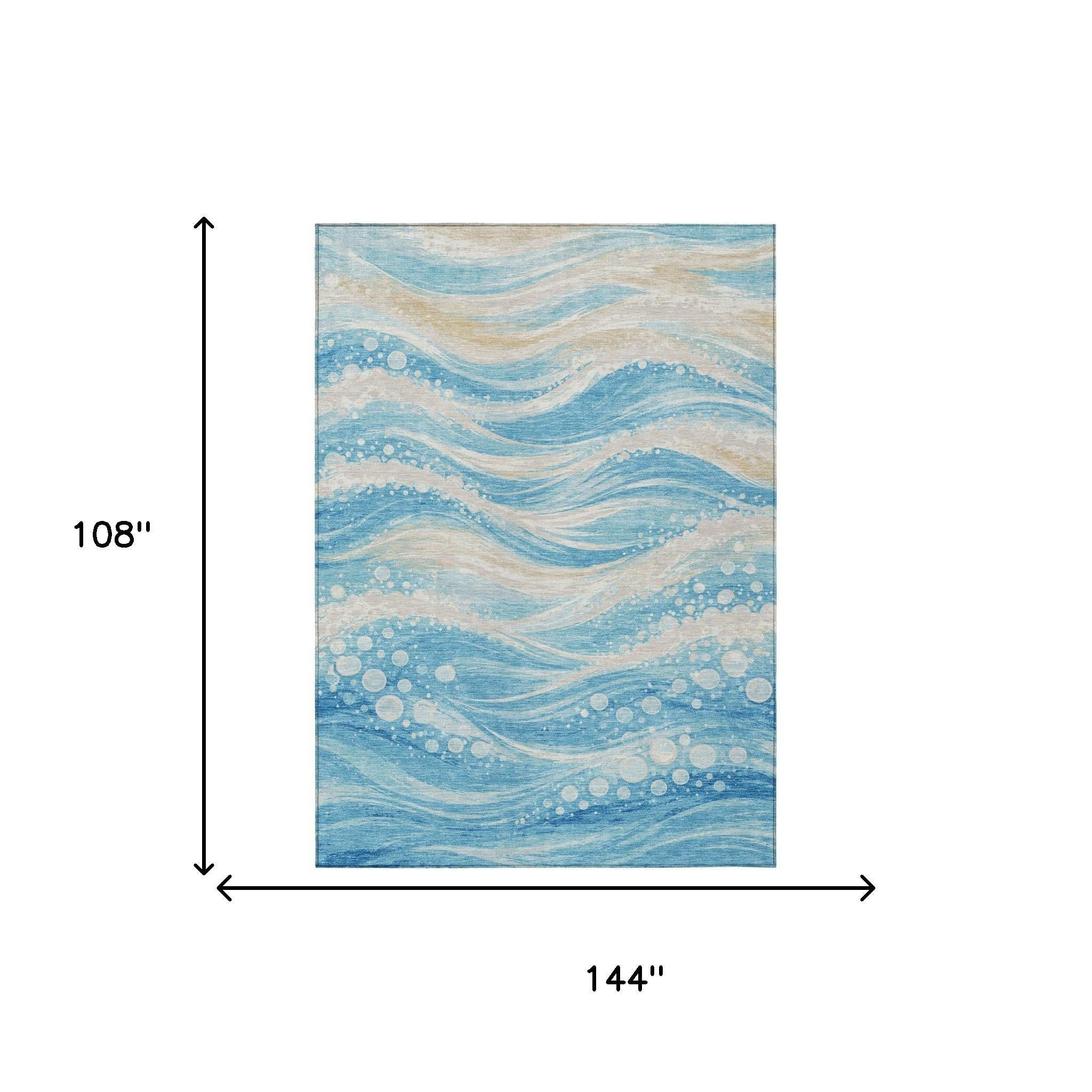 9' X 12' Sky Blue And Blue Abstract Washable Indoor Outdoor Area Rug Homeroots Outdoor