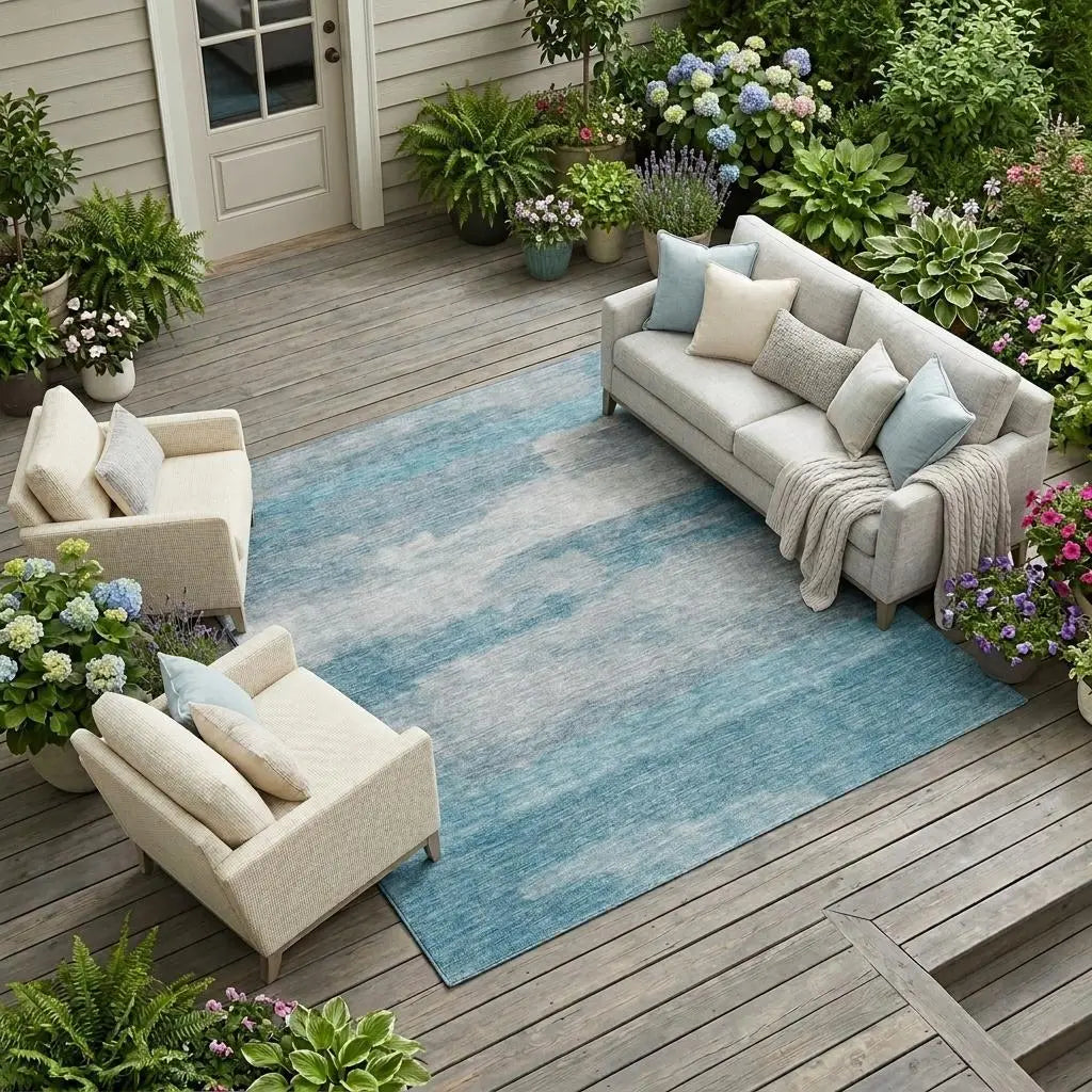 9' X 12' Sky Blue And Blue Abstract Washable Indoor Outdoor Area Rug Homeroots Outdoor