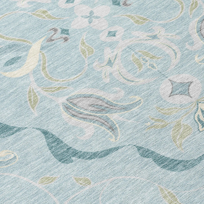 9' X 12' Sky Blue And Blue Damask Washable Indoor Outdoor Area Rug Homeroots Outdoor