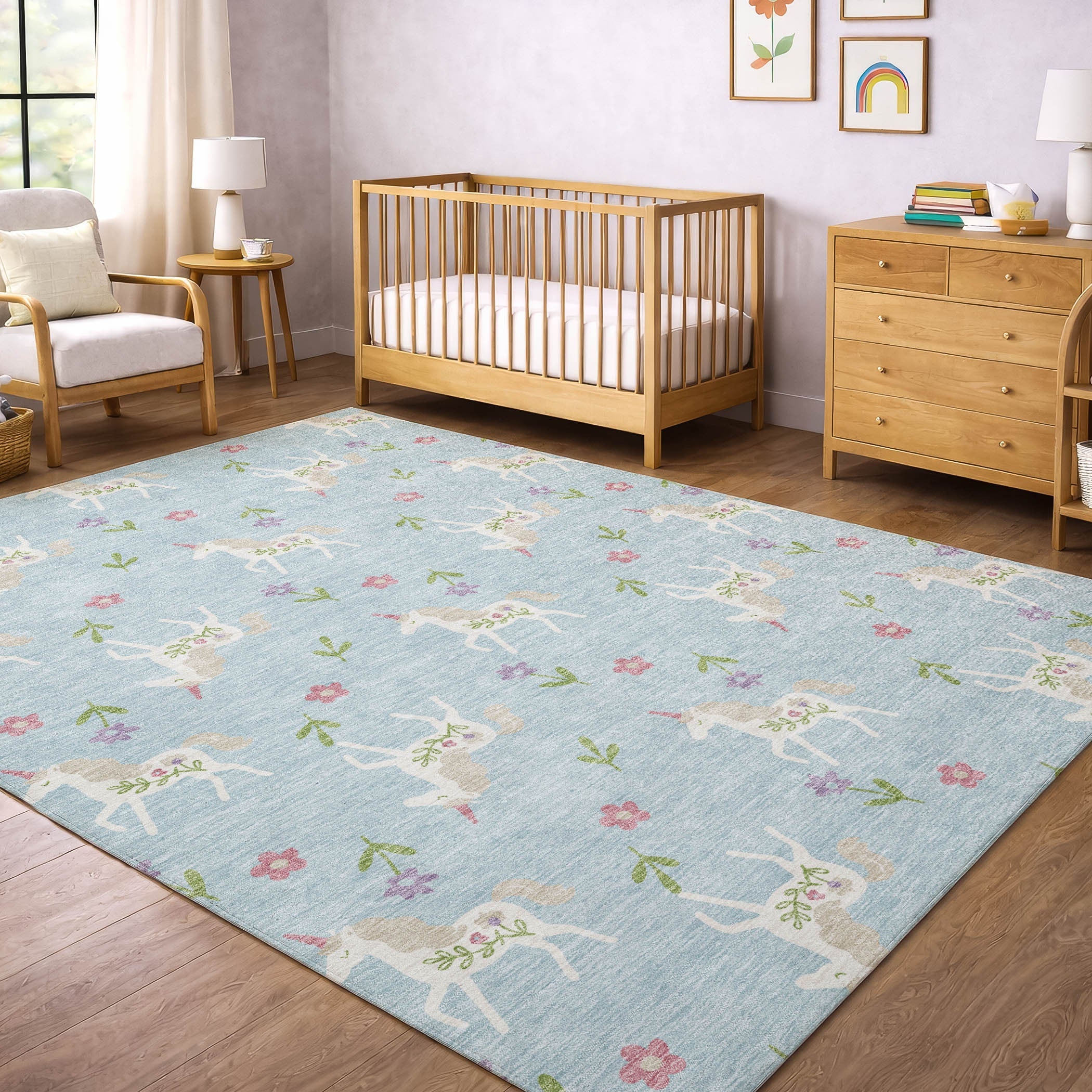 9' X 12' Sky Blue And Blue Floral Washable Indoor Outdoor Area Rug Homeroots Outdoor