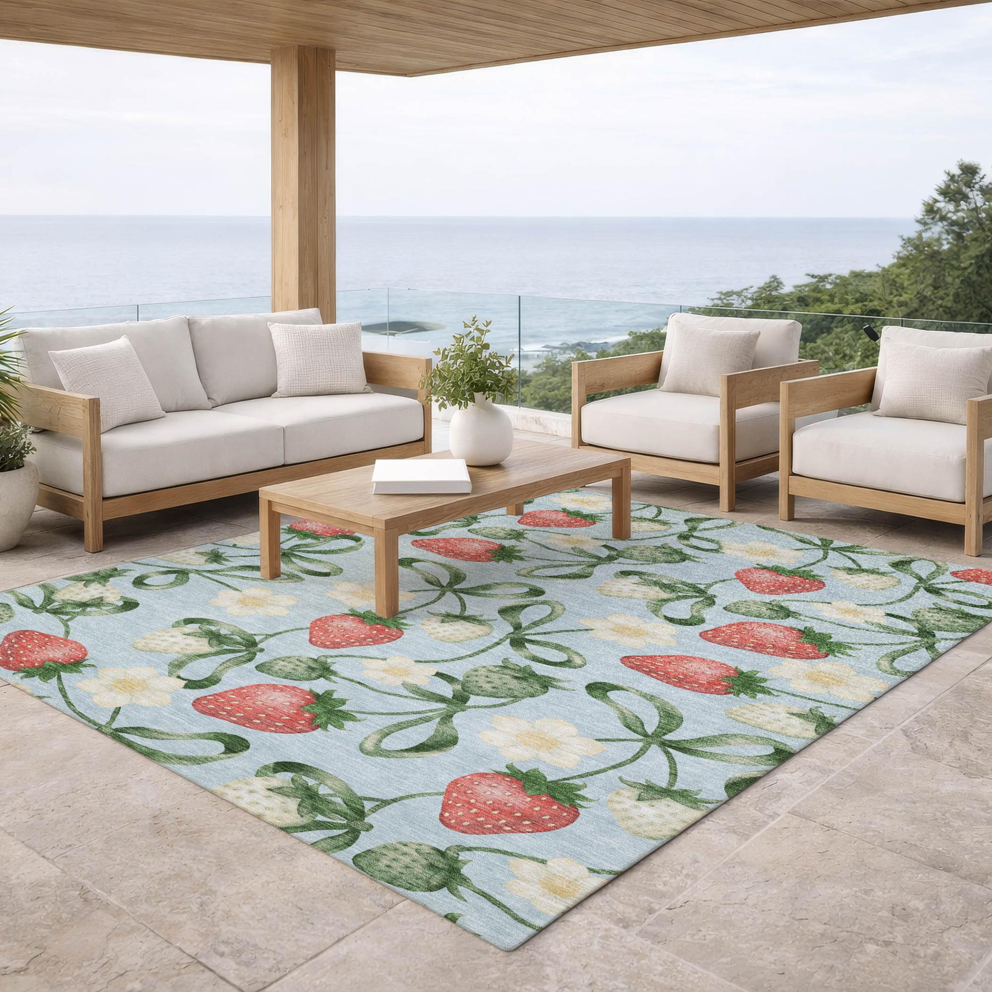 9' X 12' Sky Blue And Blue Floral Washable Indoor Outdoor Area Rug Homeroots Outdoor