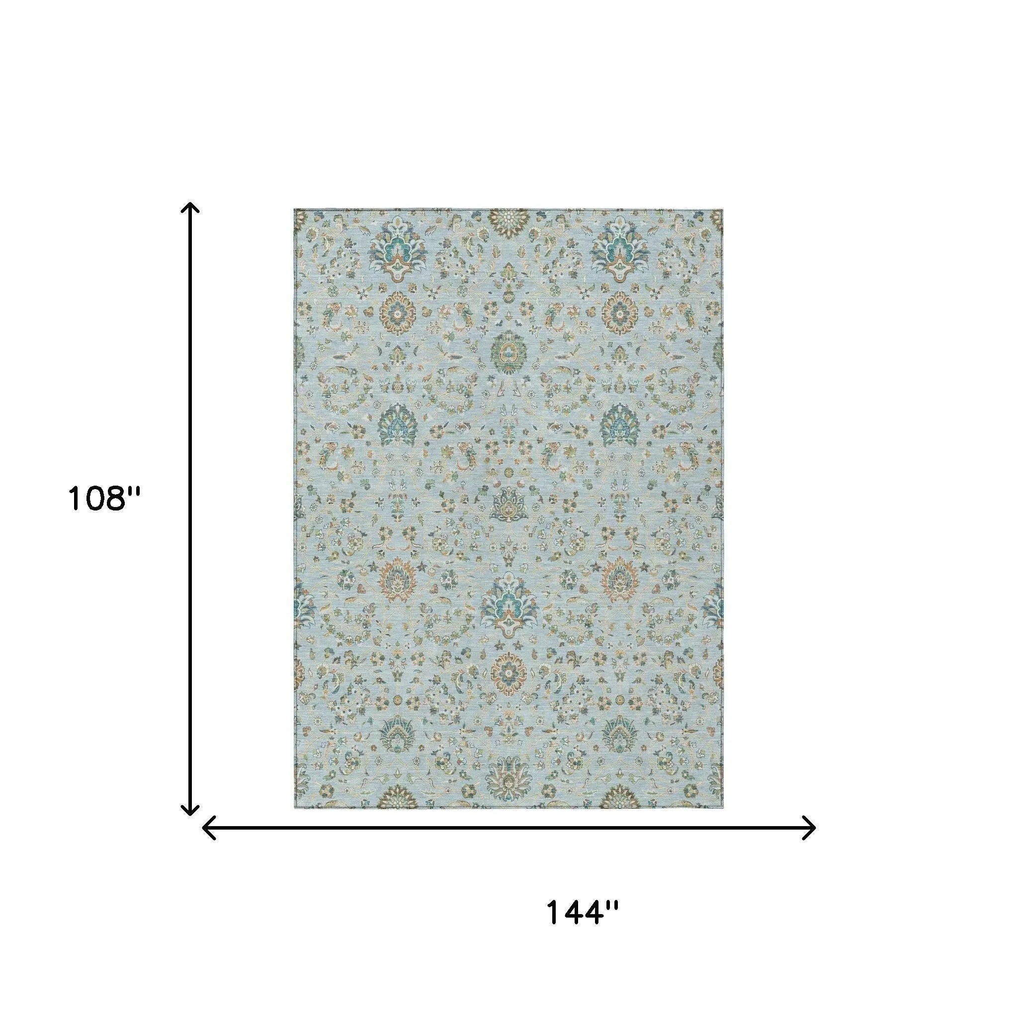 9' X 12' Sky Blue And Blue Floral Washable Indoor Outdoor Area Rug Homeroots Outdoor