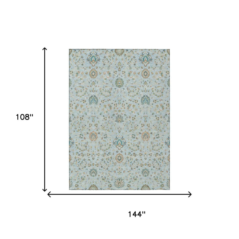 9' X 12' Sky Blue And Blue Floral Washable Indoor Outdoor Area Rug Homeroots Outdoor