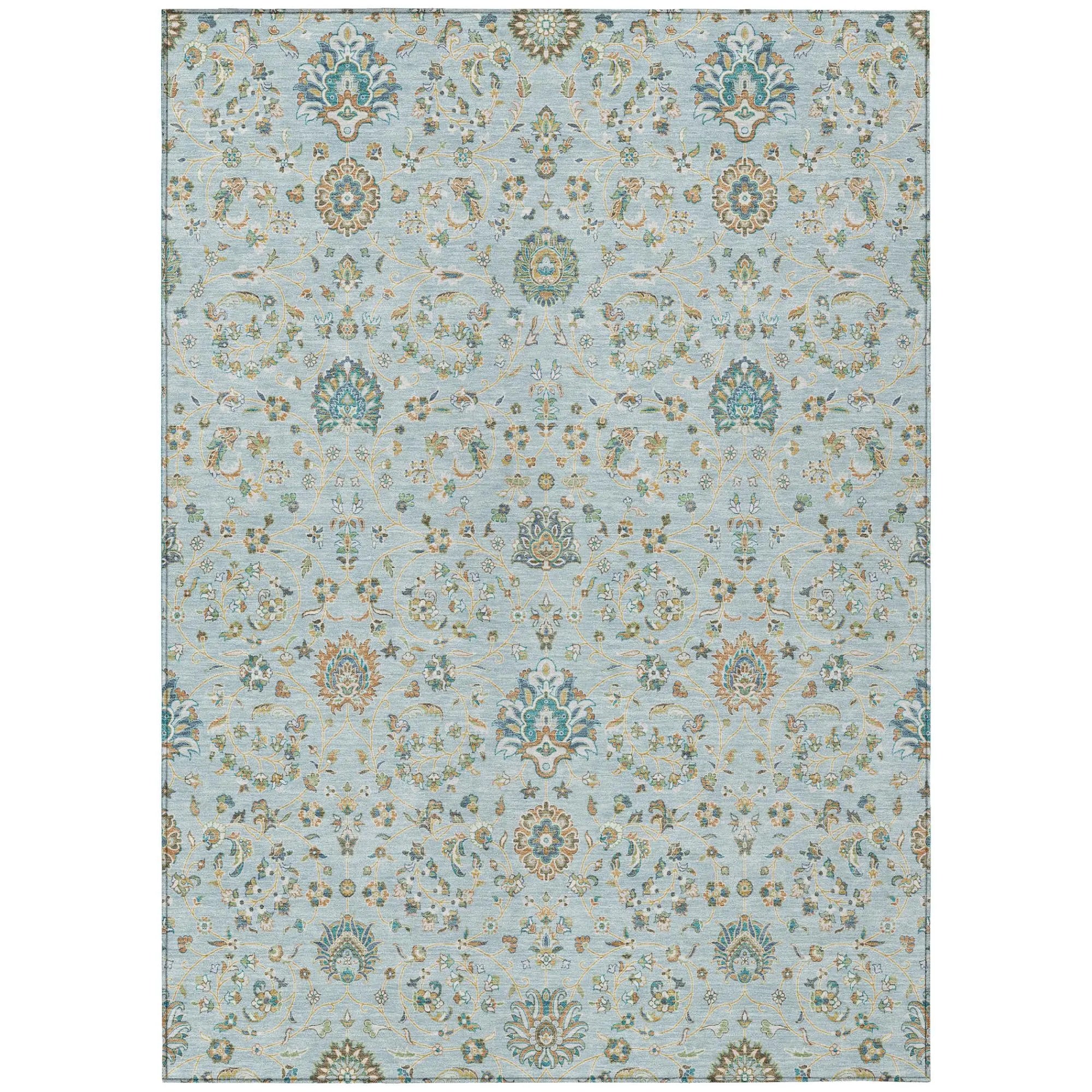 9' X 12' Sky Blue And Blue Floral Washable Indoor Outdoor Area Rug Homeroots Outdoor