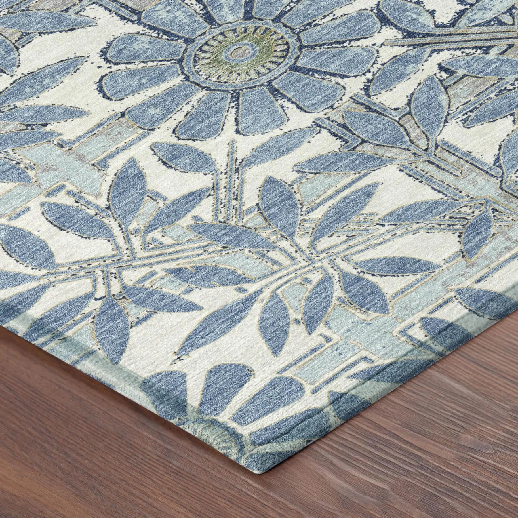 9' X 12' Sky Blue And Blue Floral Washable Indoor Outdoor Area Rug Homeroots Outdoor