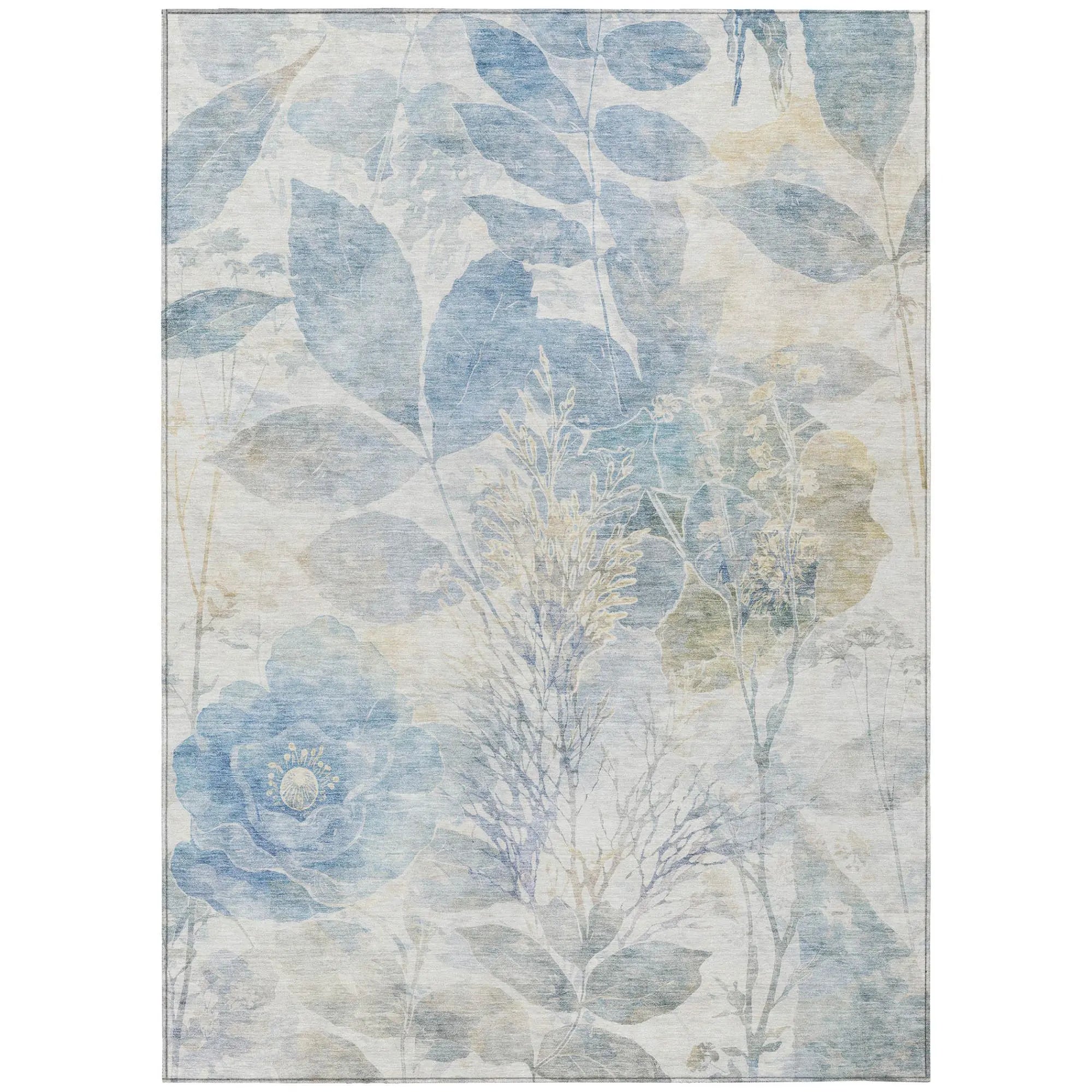 9' X 12' Sky Blue And Blue Floral Washable Indoor Outdoor Area Rug Homeroots Outdoor