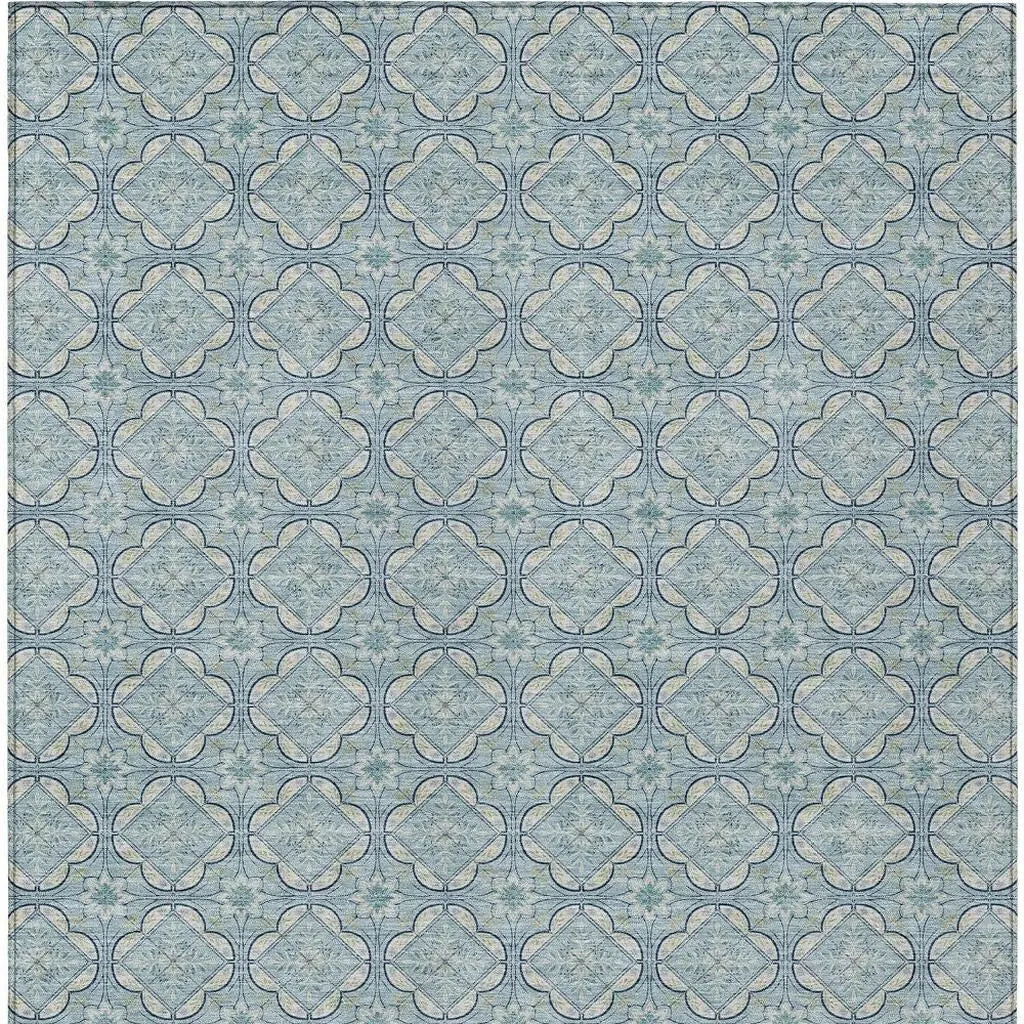 9' X 12' Sky Blue And Blue Geometric Washable Indoor Outdoor Area Rug Homeroots Outdoor