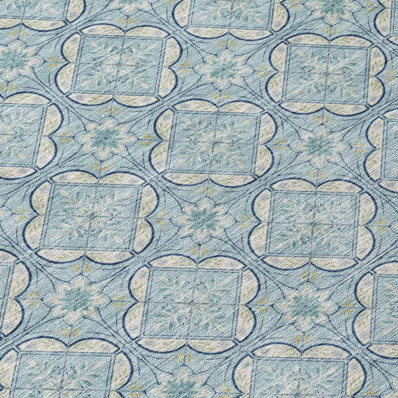 9' X 12' Sky Blue And Blue Geometric Washable Indoor Outdoor Area Rug Homeroots Outdoor