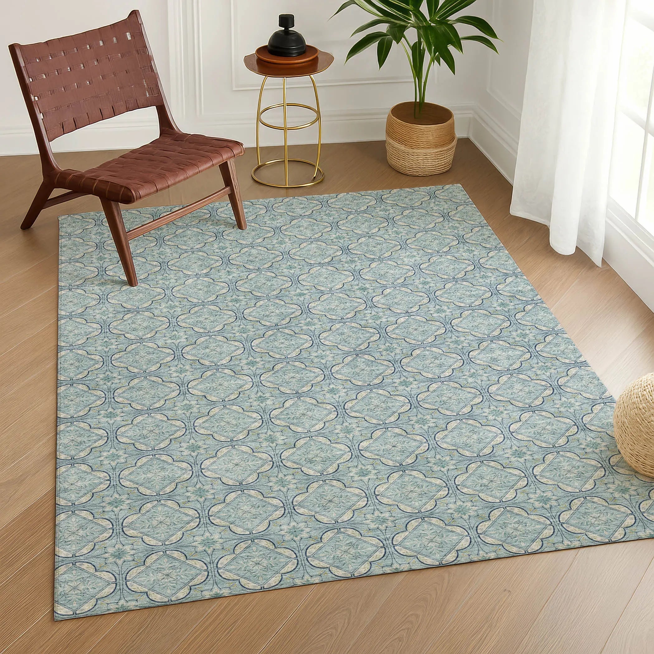 9' X 12' Sky Blue And Blue Geometric Washable Indoor Outdoor Area Rug Homeroots Outdoor