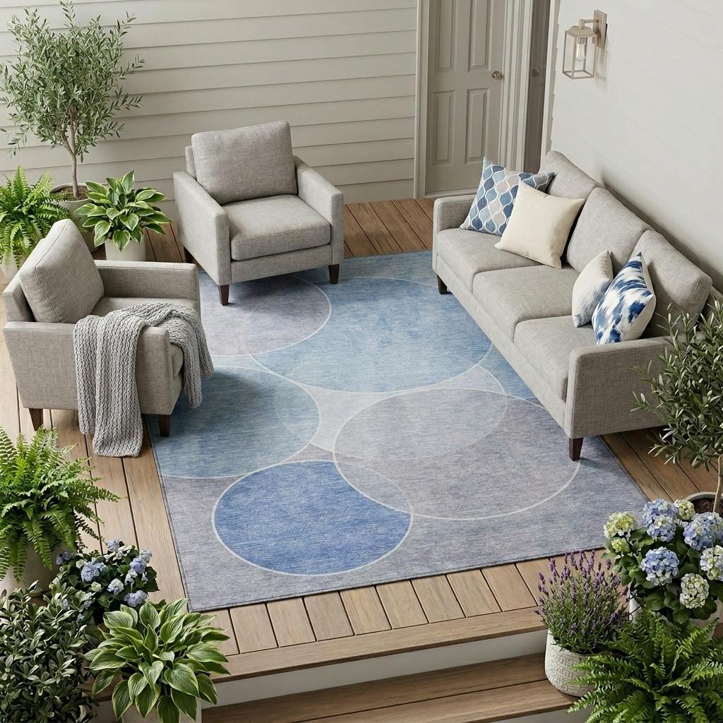 9' X 12' Sky Blue And Blue Geometric Washable Indoor Outdoor Area Rug Homeroots Outdoor