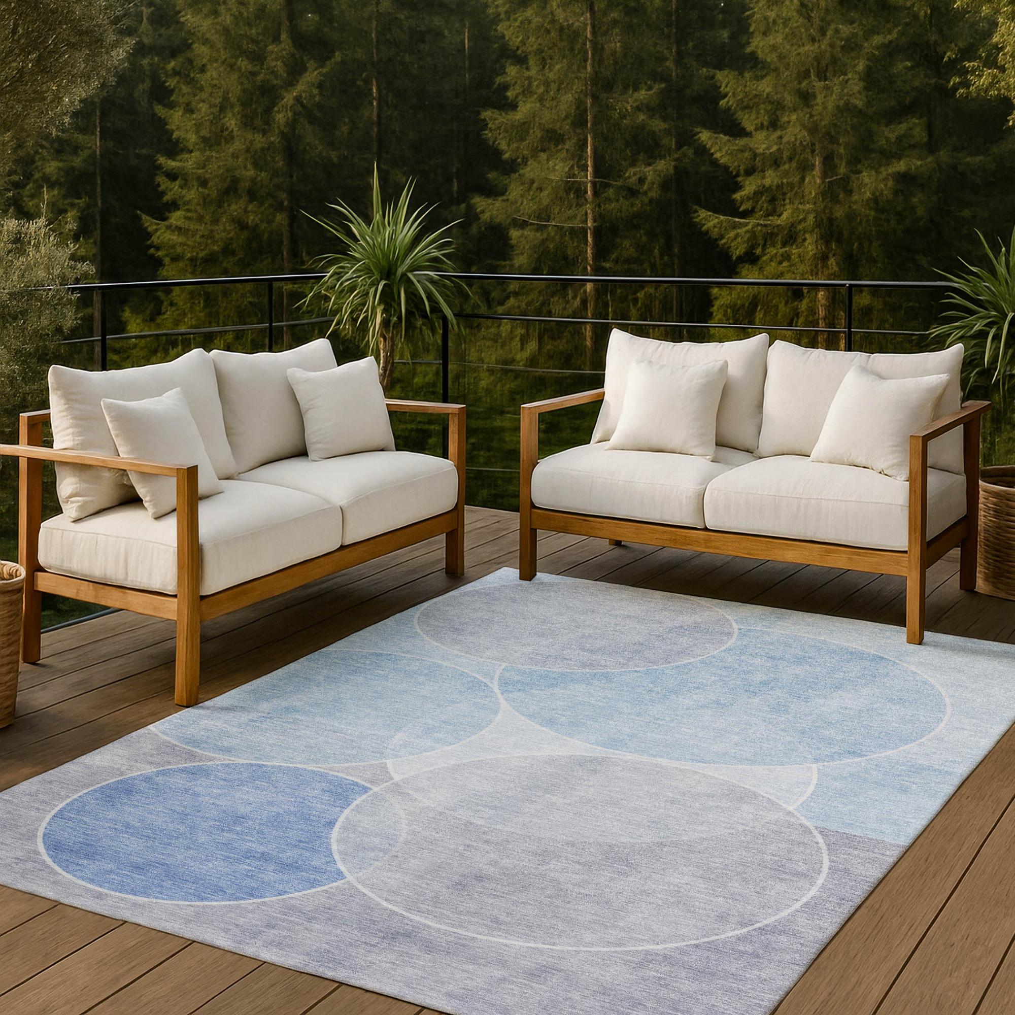 9' X 12' Sky Blue And Blue Geometric Washable Indoor Outdoor Area Rug Homeroots Outdoor