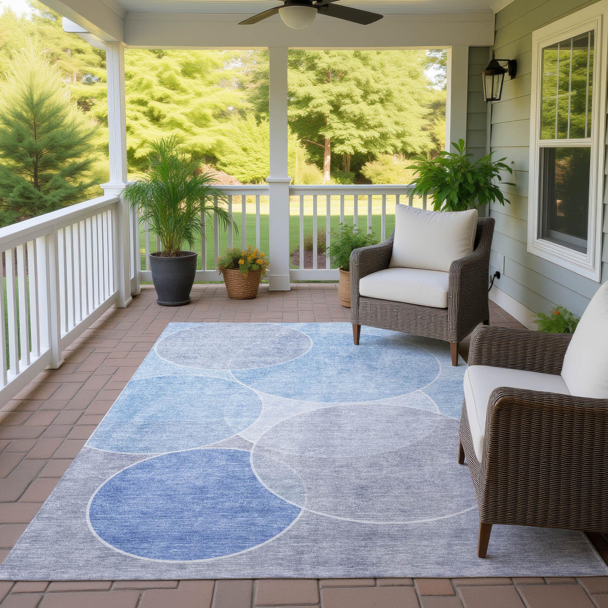 9' X 12' Sky Blue And Blue Geometric Washable Indoor Outdoor Area Rug Homeroots Outdoor