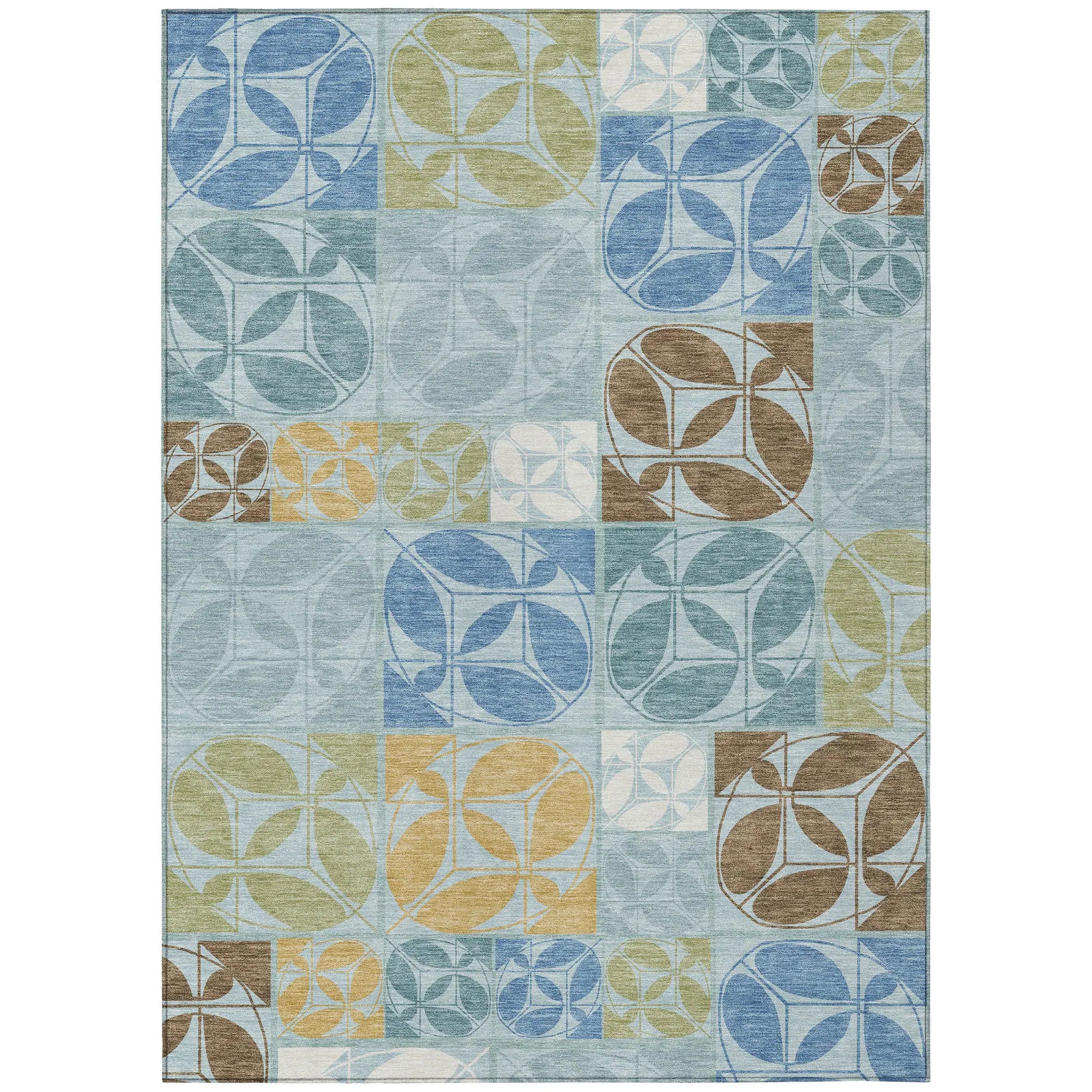 9' X 12' Sky Blue And Blue Geometric Washable Indoor Outdoor Area Rug Homeroots Outdoor