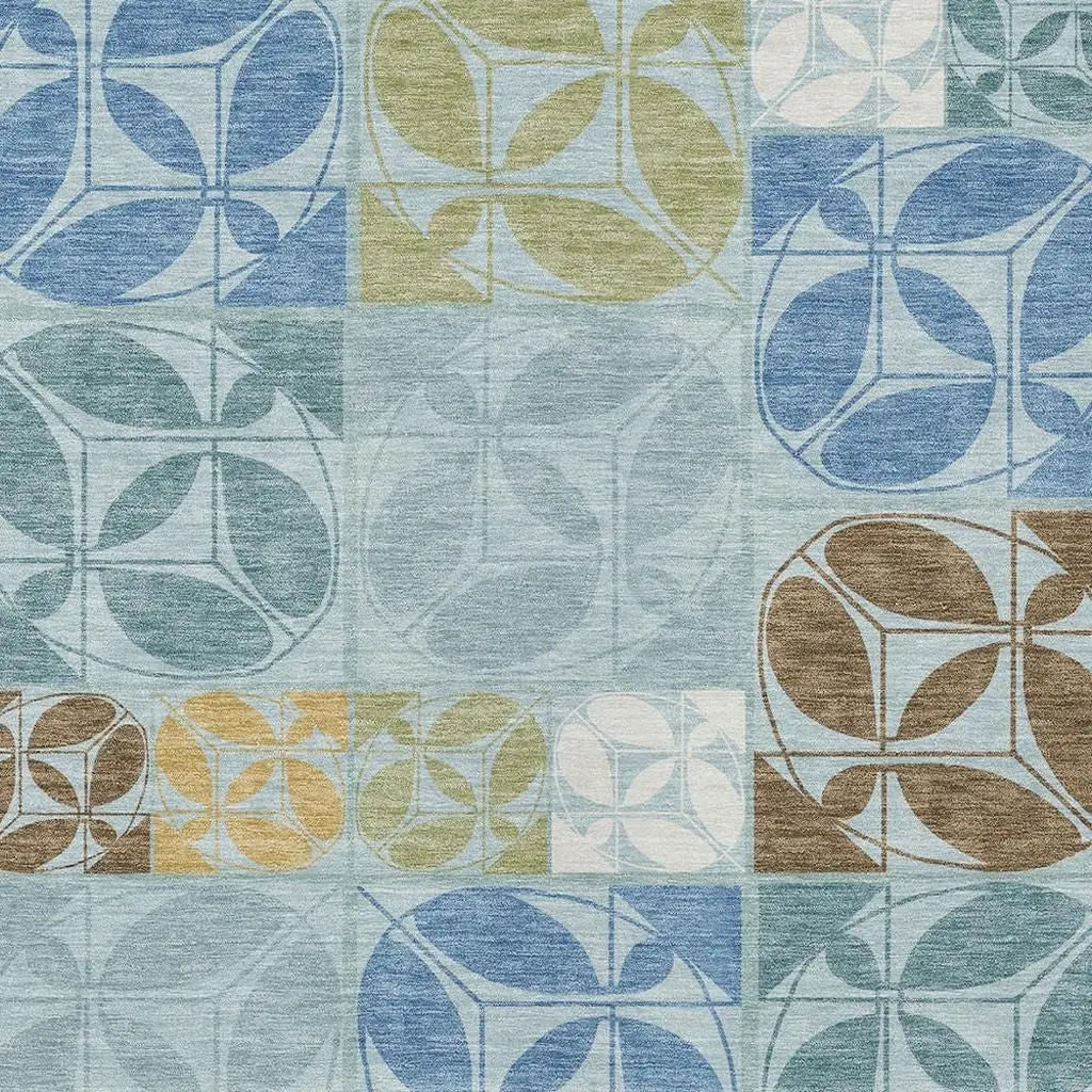 9' X 12' Sky Blue And Blue Geometric Washable Indoor Outdoor Area Rug Homeroots Outdoor
