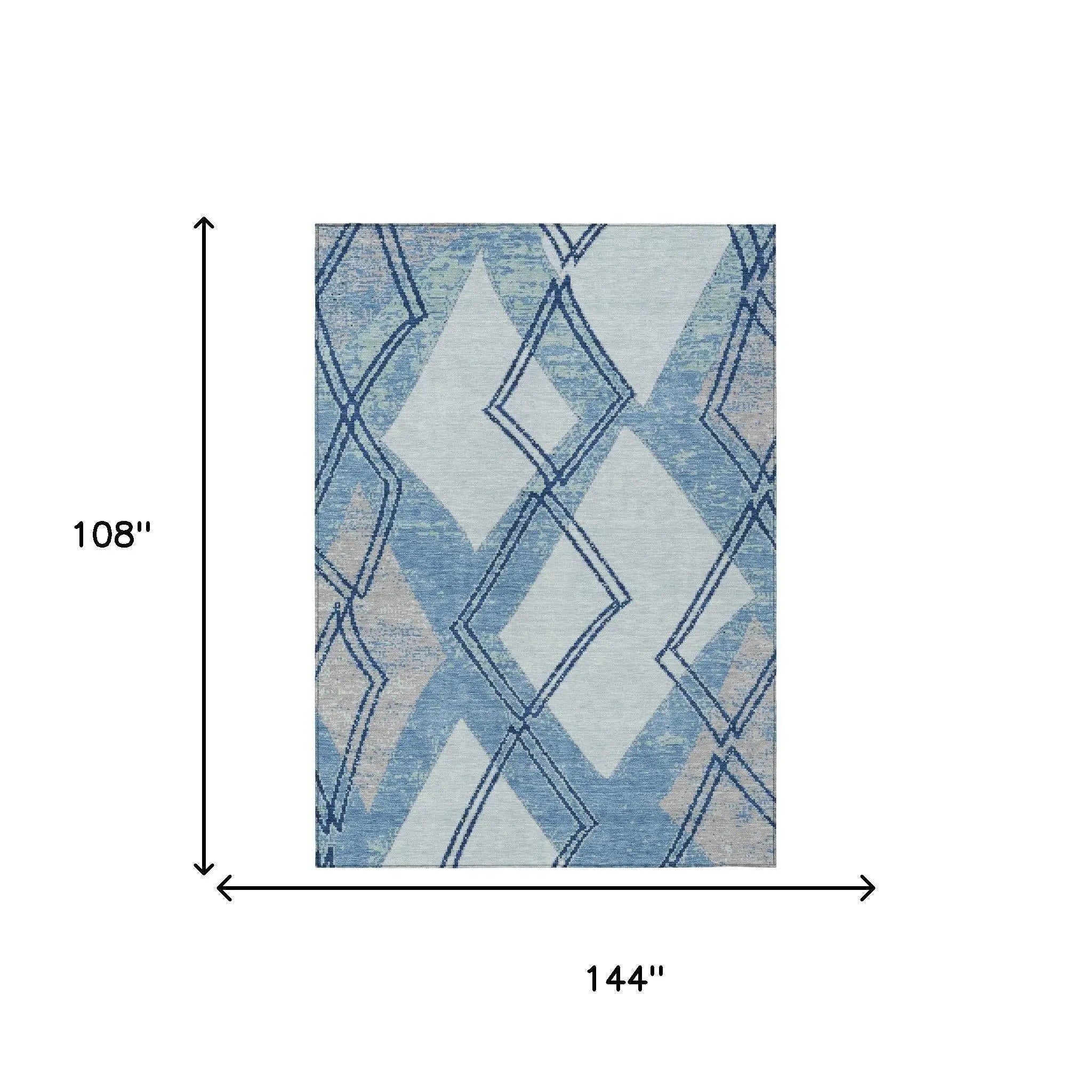 9' X 12' Sky Blue And Blue Geometric Washable Indoor Outdoor Area Rug Homeroots Outdoor