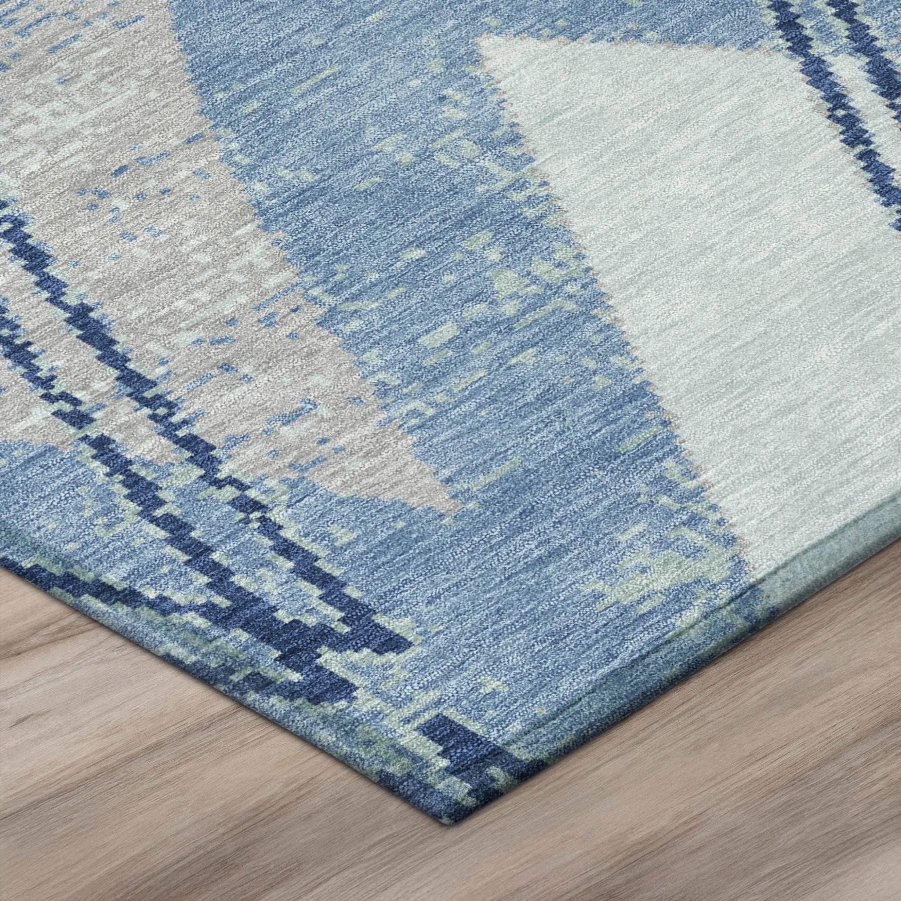 9' X 12' Sky Blue And Blue Geometric Washable Indoor Outdoor Area Rug Homeroots Outdoor
