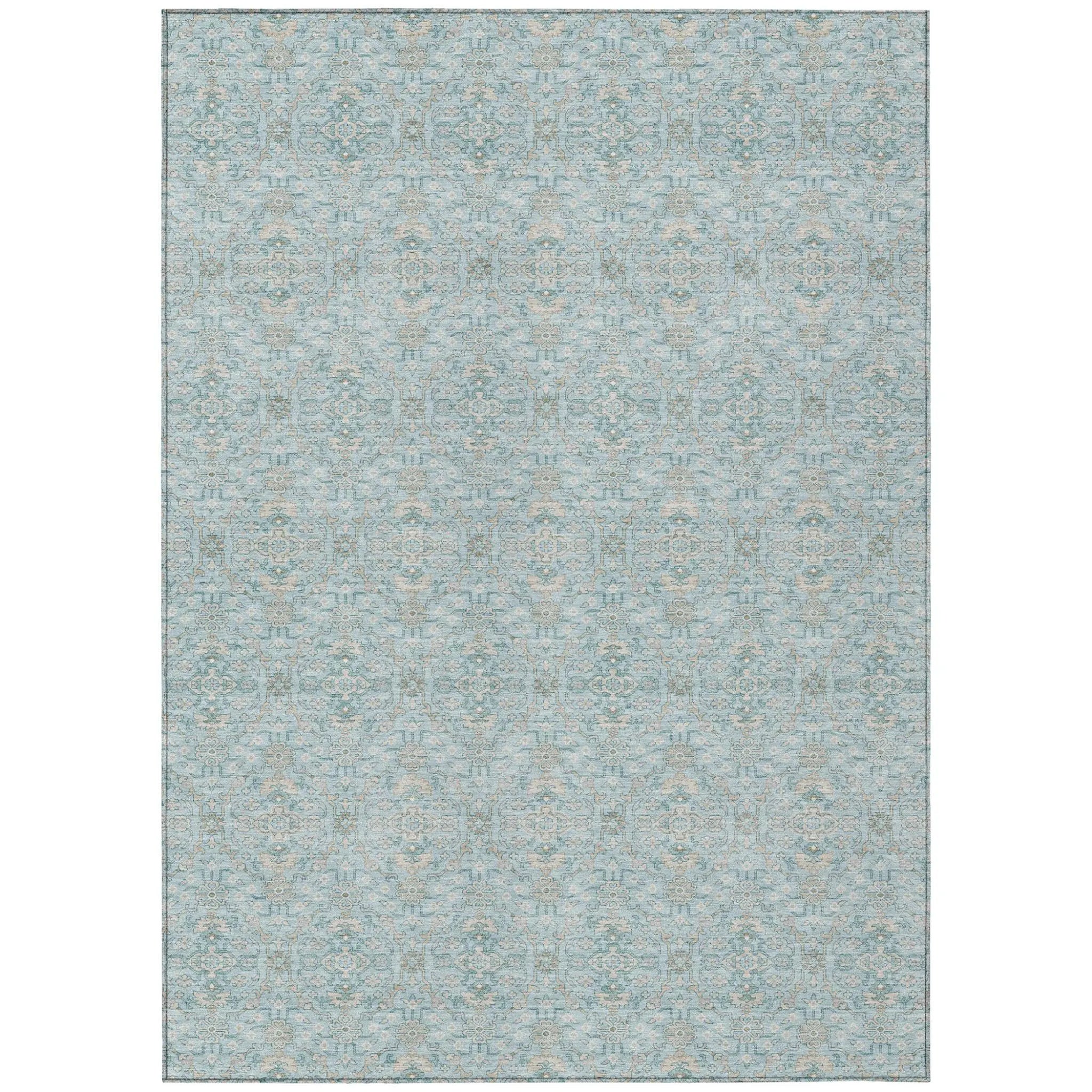 9' X 12' Sky Blue And Blue Oriental Washable Indoor Outdoor Area Rug Homeroots Outdoor