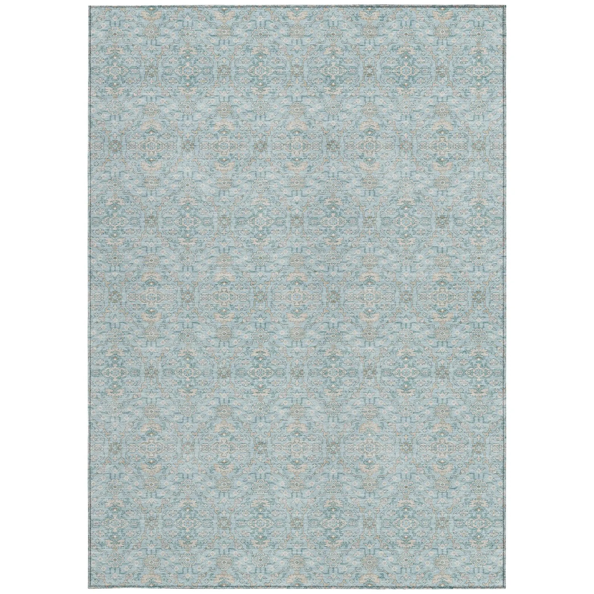 9' X 12' Sky Blue And Blue Oriental Washable Indoor Outdoor Area Rug Homeroots Outdoor