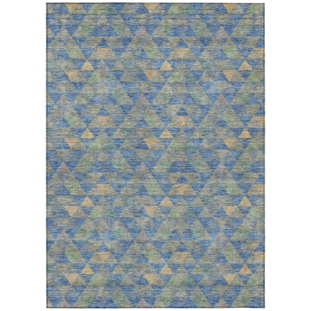 9' X 12' Sky Blue And Gray Geometric Washable Indoor Outdoor Area Rug Homeroots Outdoor