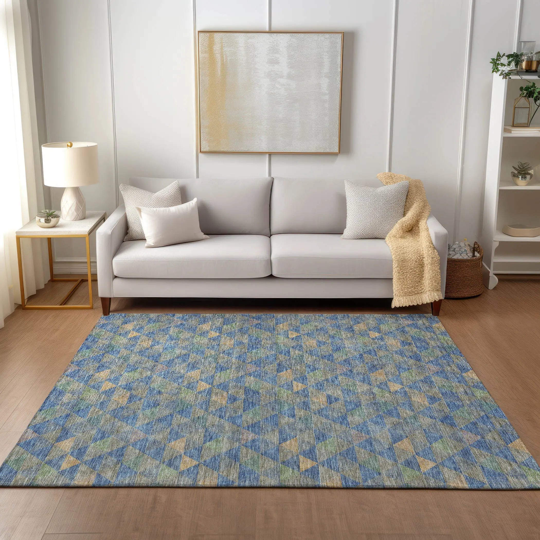 9' X 12' Sky Blue And Gray Geometric Washable Indoor Outdoor Area Rug Homeroots Outdoor