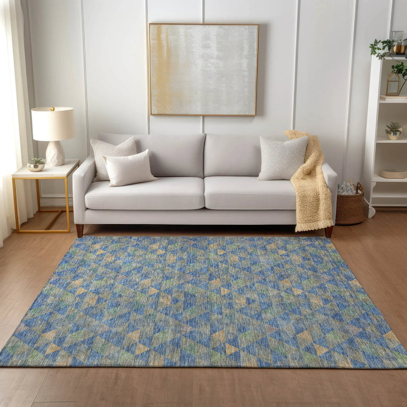 9' X 12' Sky Blue And Gray Geometric Washable Indoor Outdoor Area Rug Homeroots Outdoor