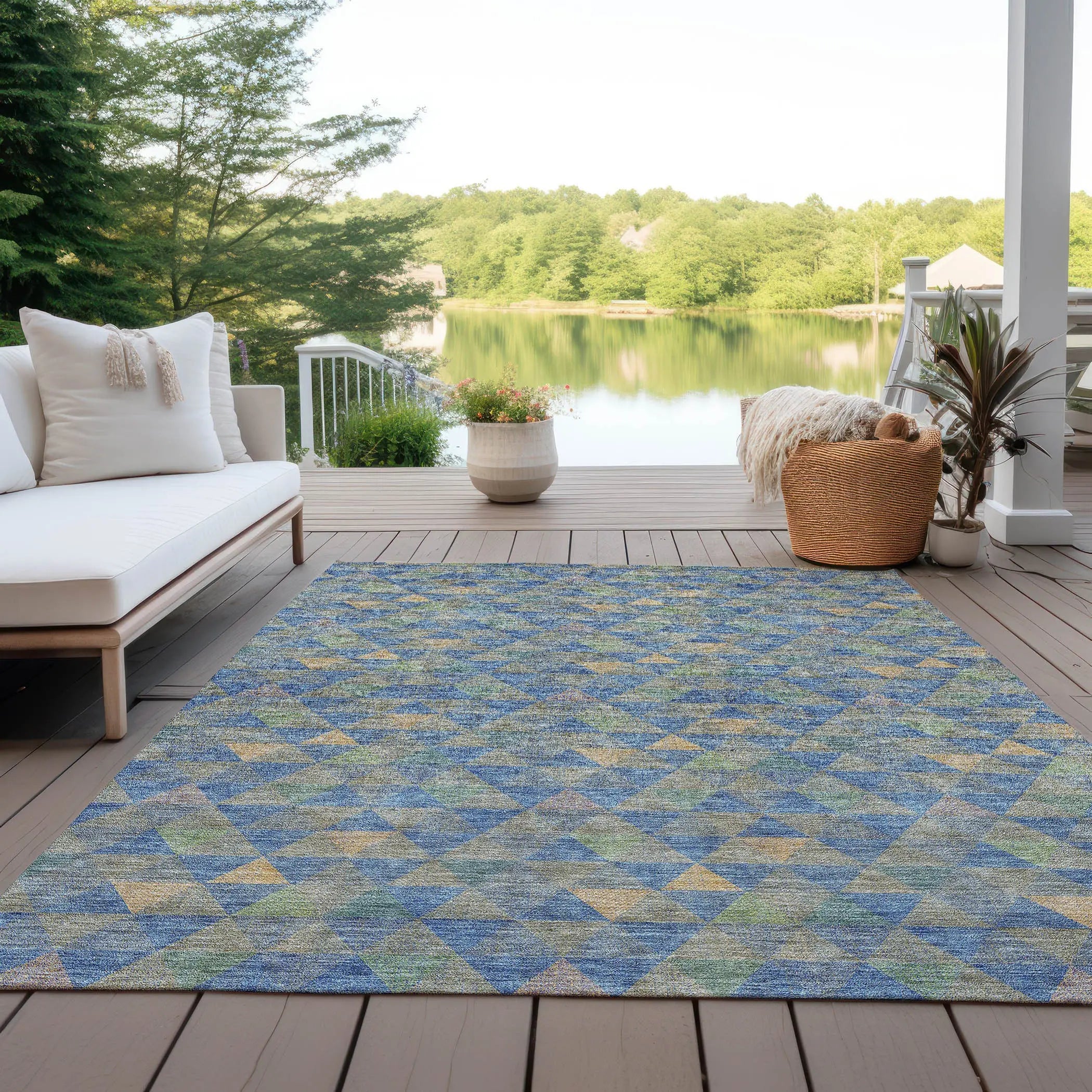 9' X 12' Sky Blue And Gray Geometric Washable Indoor Outdoor Area Rug Homeroots Outdoor