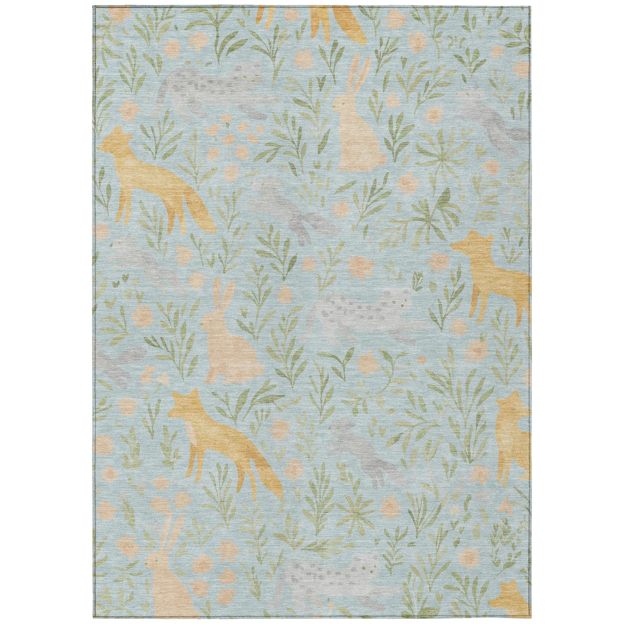 9' X 12' Sky Blue And Green Botanical Leaves Washable Indoor Outdoor Area Rug Homeroots Outdoor