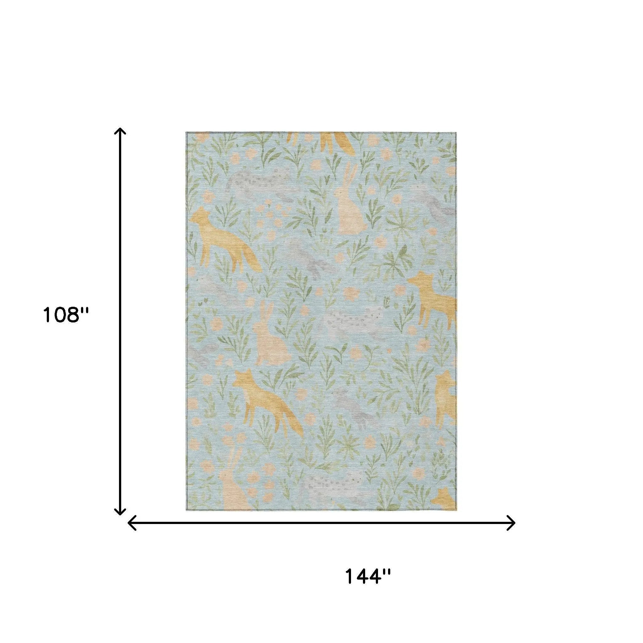 9' X 12' Sky Blue And Green Botanical Leaves Washable Indoor Outdoor Area Rug Homeroots Outdoor