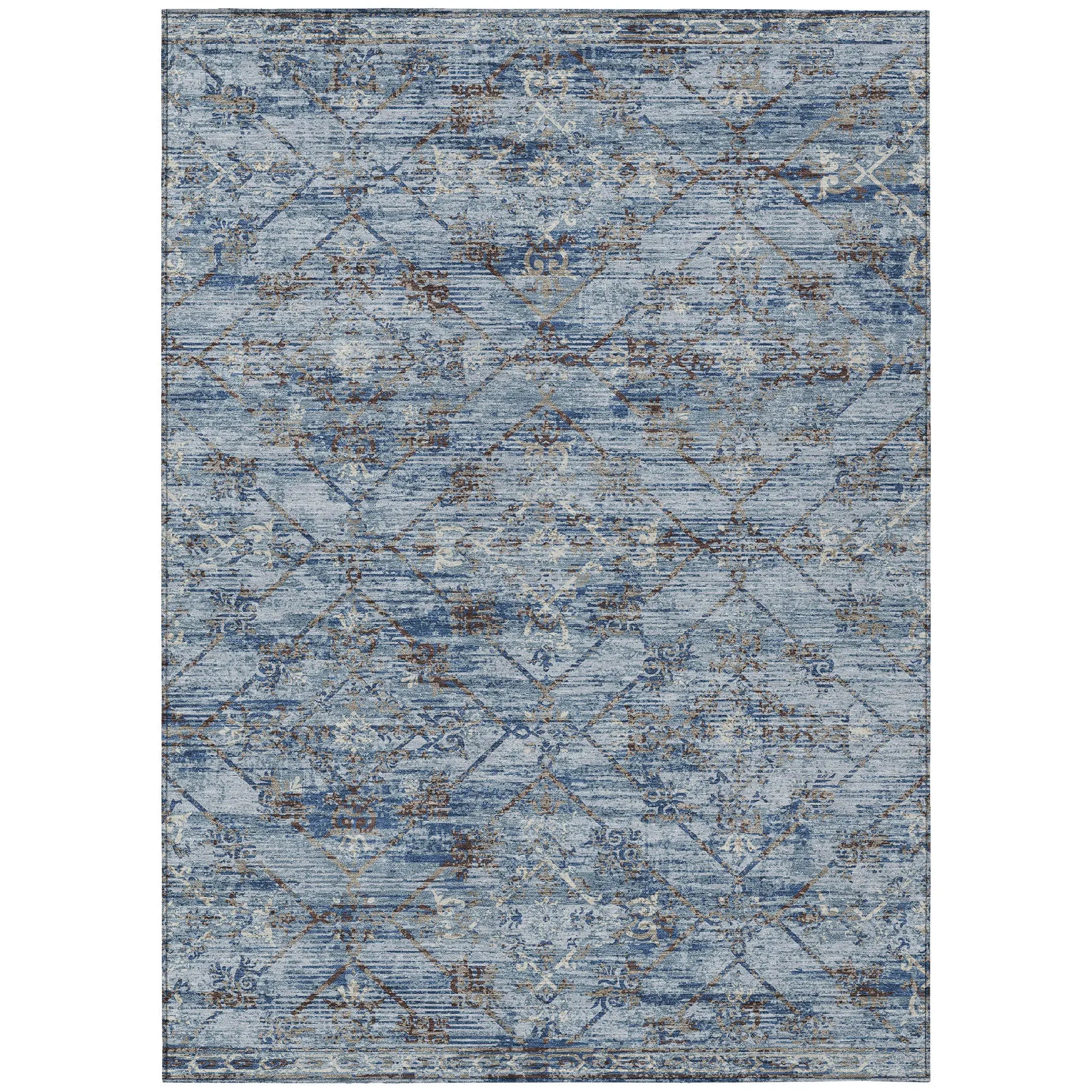 9' X 12' Sky Blue And Ivory Geometric Washable Indoor Outdoor Area Rug Homeroots Outdoor