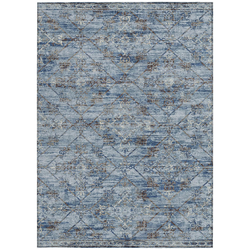 9' X 12' Sky Blue And Ivory Geometric Washable Indoor Outdoor Area Rug Homeroots Outdoor