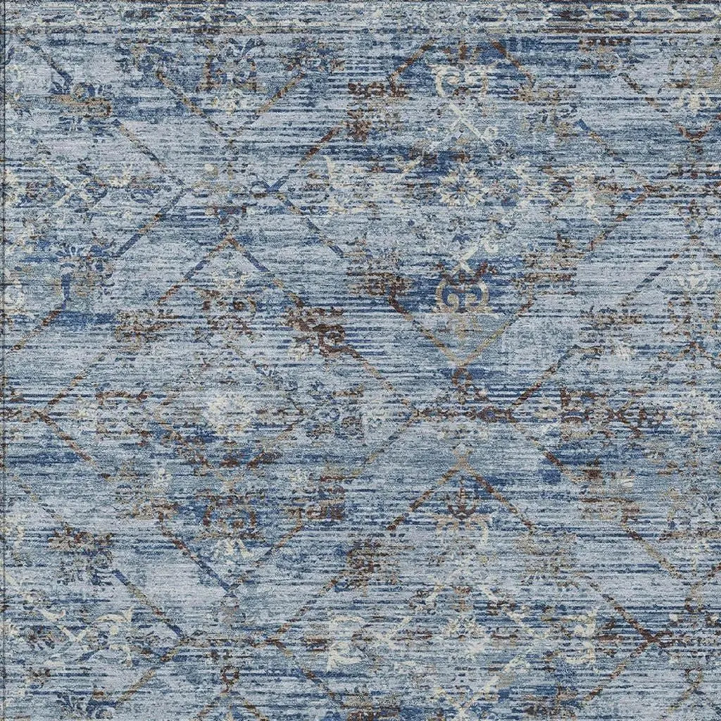 9' X 12' Sky Blue And Ivory Geometric Washable Indoor Outdoor Area Rug Homeroots Outdoor