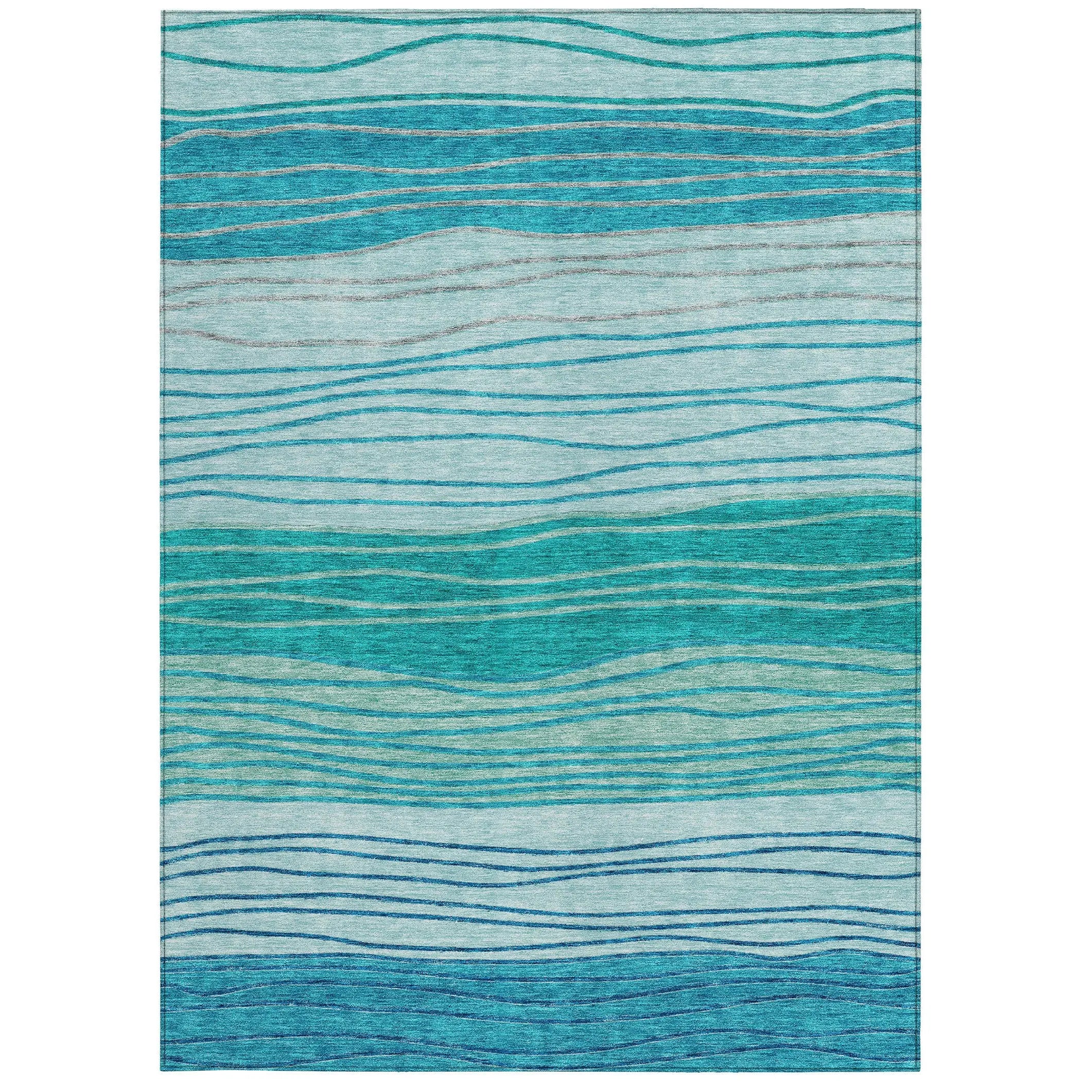 9' X 12' Sky Blue Teal Blue And Aqua Striped Washable Indoor Outdoor Area Rug Homeroots Outdoor
