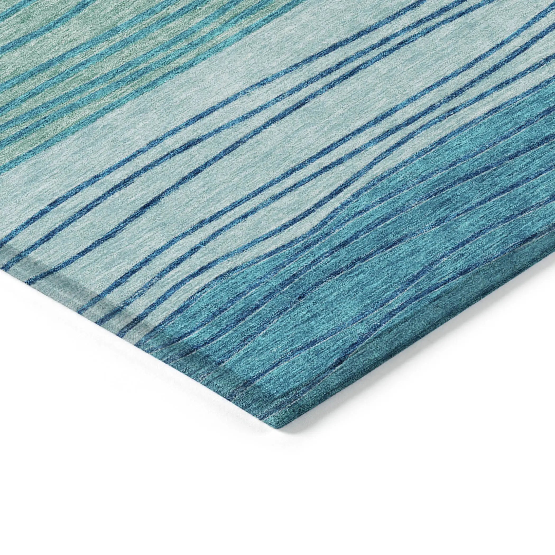 9' X 12' Sky Blue Teal Blue And Aqua Striped Washable Indoor Outdoor Area Rug Homeroots Outdoor
